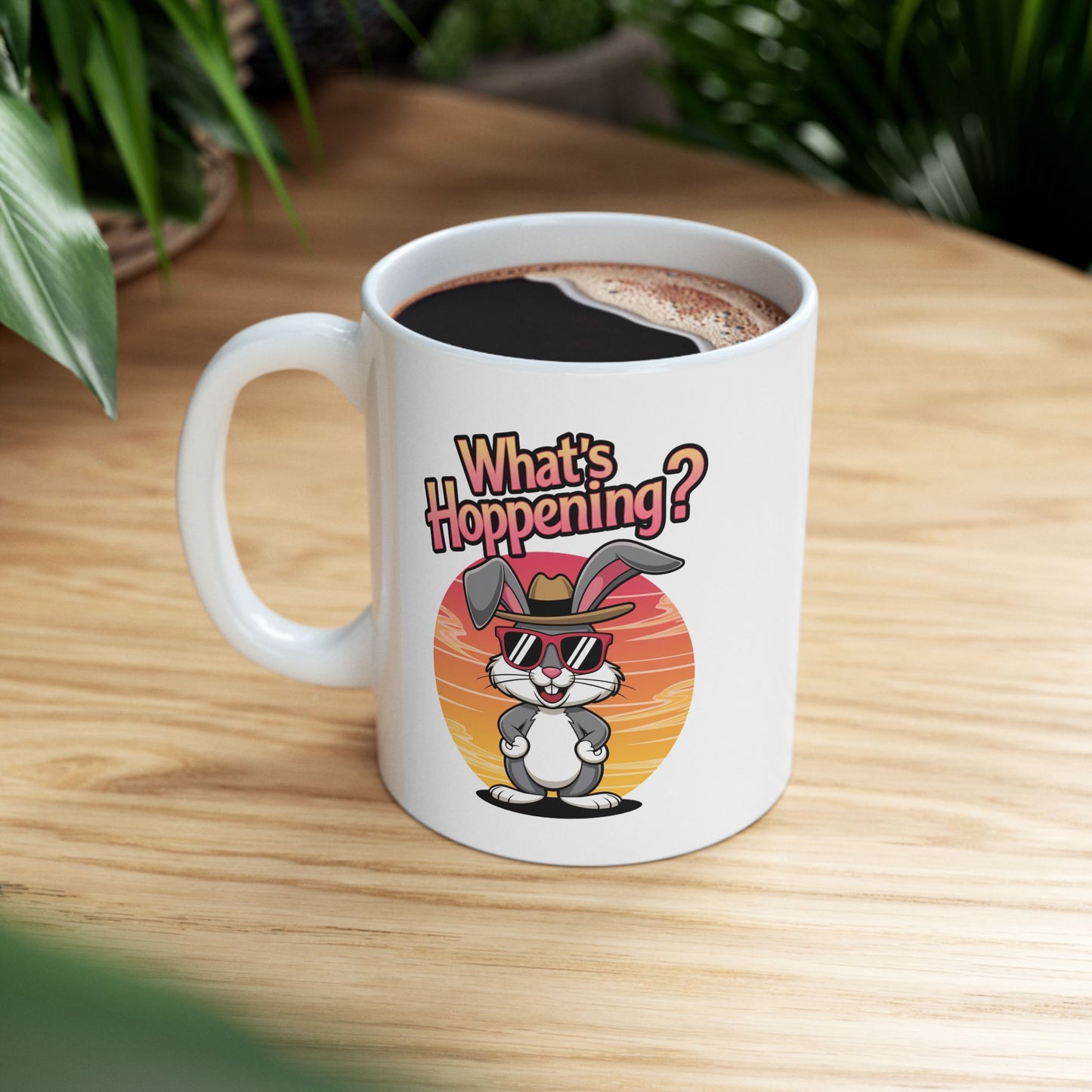 What’s Hoppening Funny Bunny Mug – Cute Rabbit Coffee Cup with Easter Pun, Dishwasher Safe Ceramic, Hilarious Gift for Animal Lovers & Friends