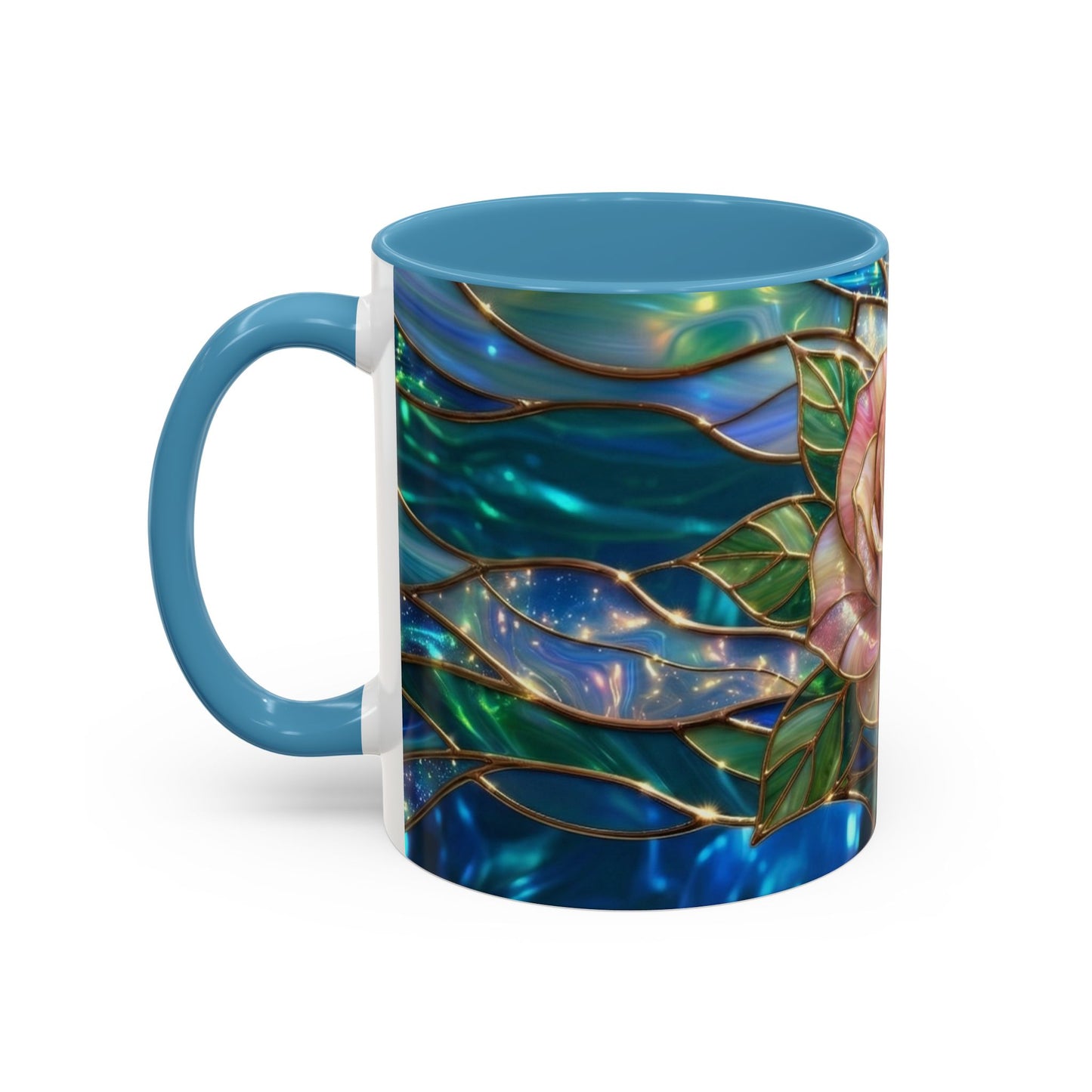 Stained Glass Rose Mug, Pink Flower Coffee Cup, Fantasy Floral Tea Cup, Magical Garden Gift, Galaxy Rose Art, Botanical Lover Present