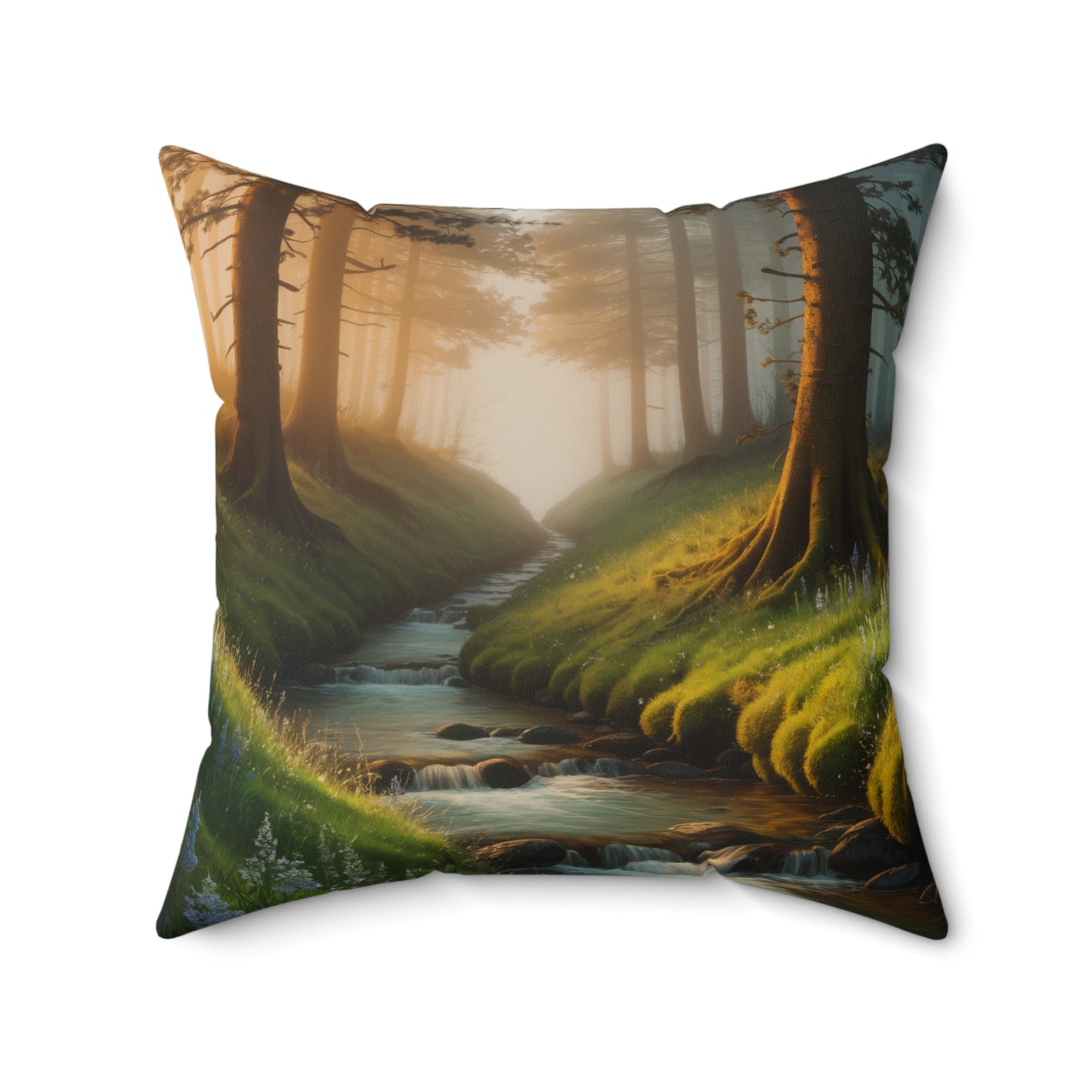 Serene Forest Stream Design Nature Decor Forest Stream Throw Pillow