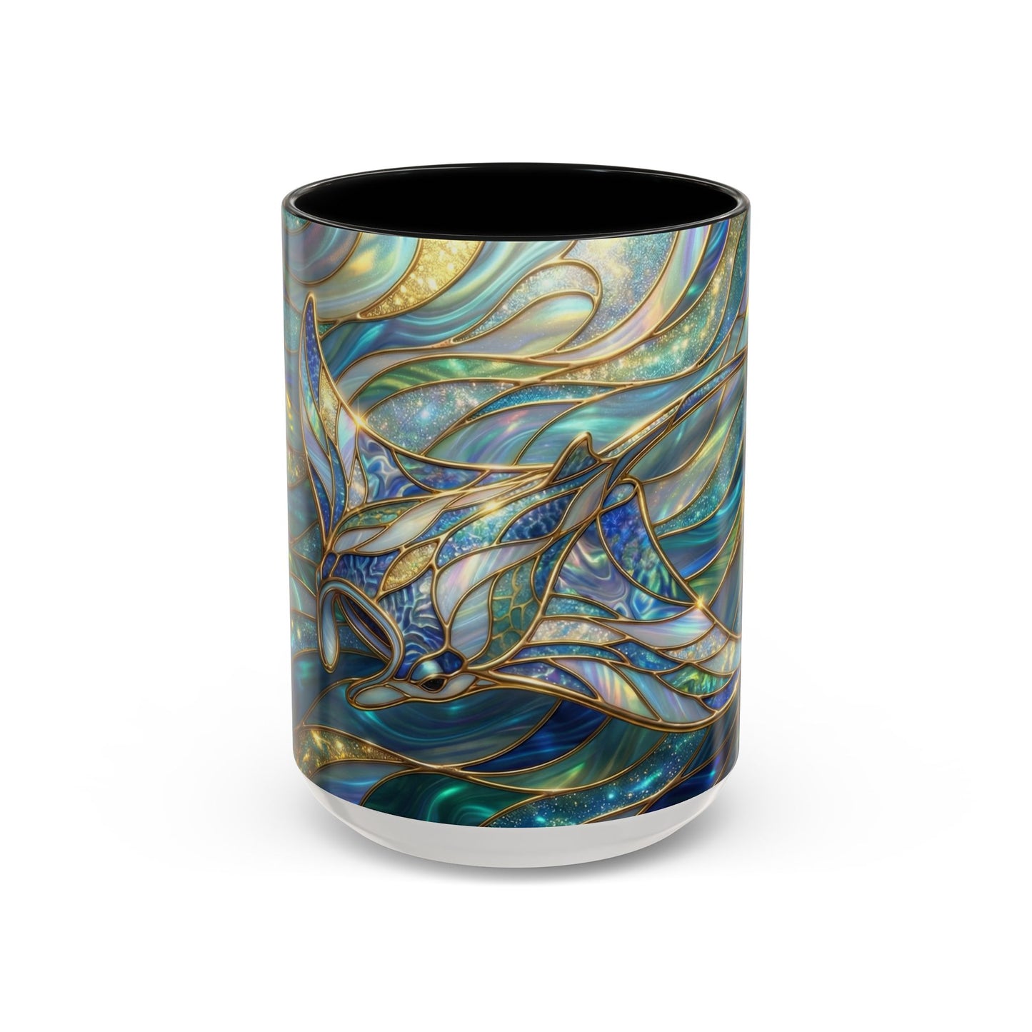 Stained Glass Manta Ray Mug, Ocean Coffee Cup, Manta Ray Art Mug, Nautical Gift, Coastal Decor Mug, Marine Life Coffee Cup