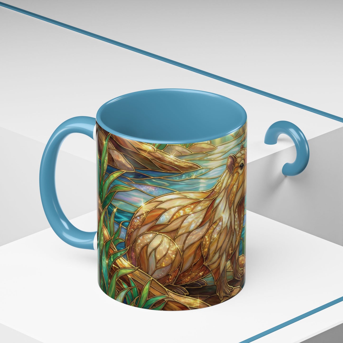Capybara Coffee Mug, Stained Glass Capybara Mug, Cute Animal Art Mug, Nature Lover Gift, Unique Ceramic Coffee Cup, 11oz 15oz Wildlife Mug