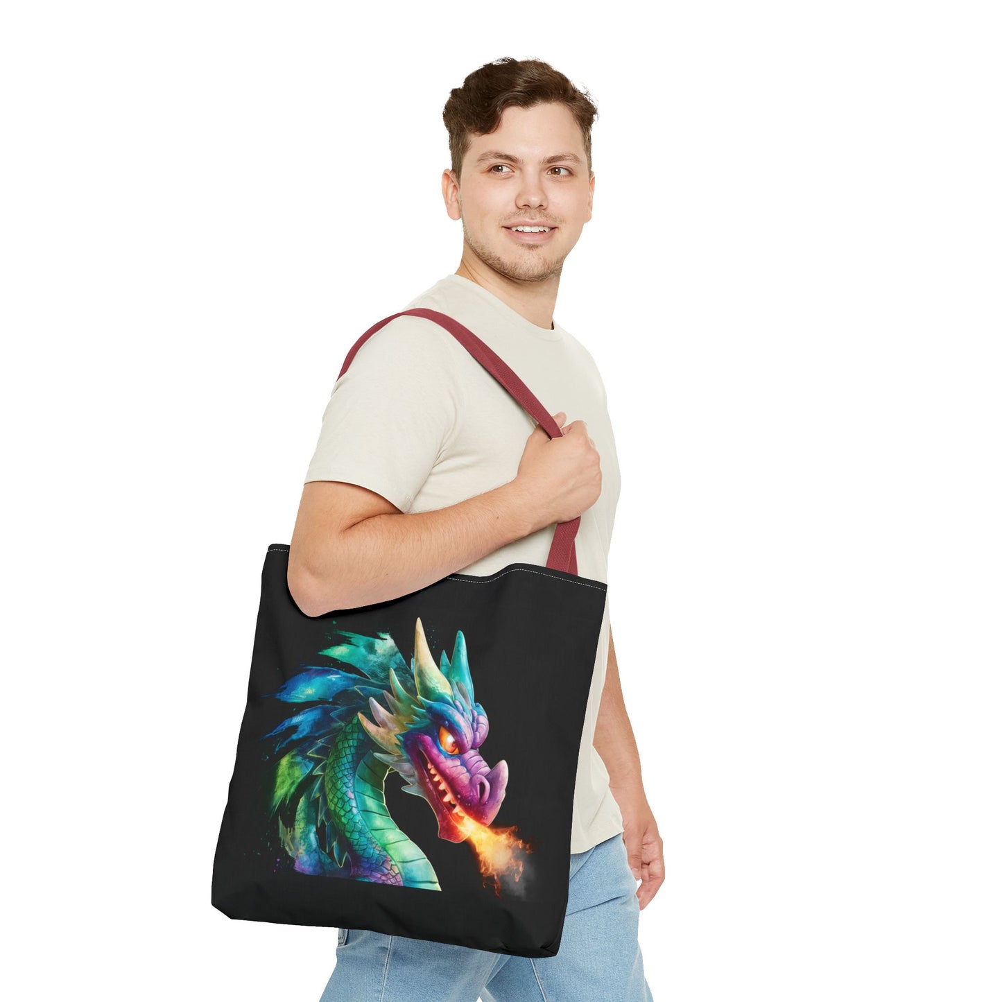Double-Sided Fierce Dragon Canvas Tote - Colorful Fire-Breathing Fantasy, Eco Reusable Bag, Gift for Dragon Lover