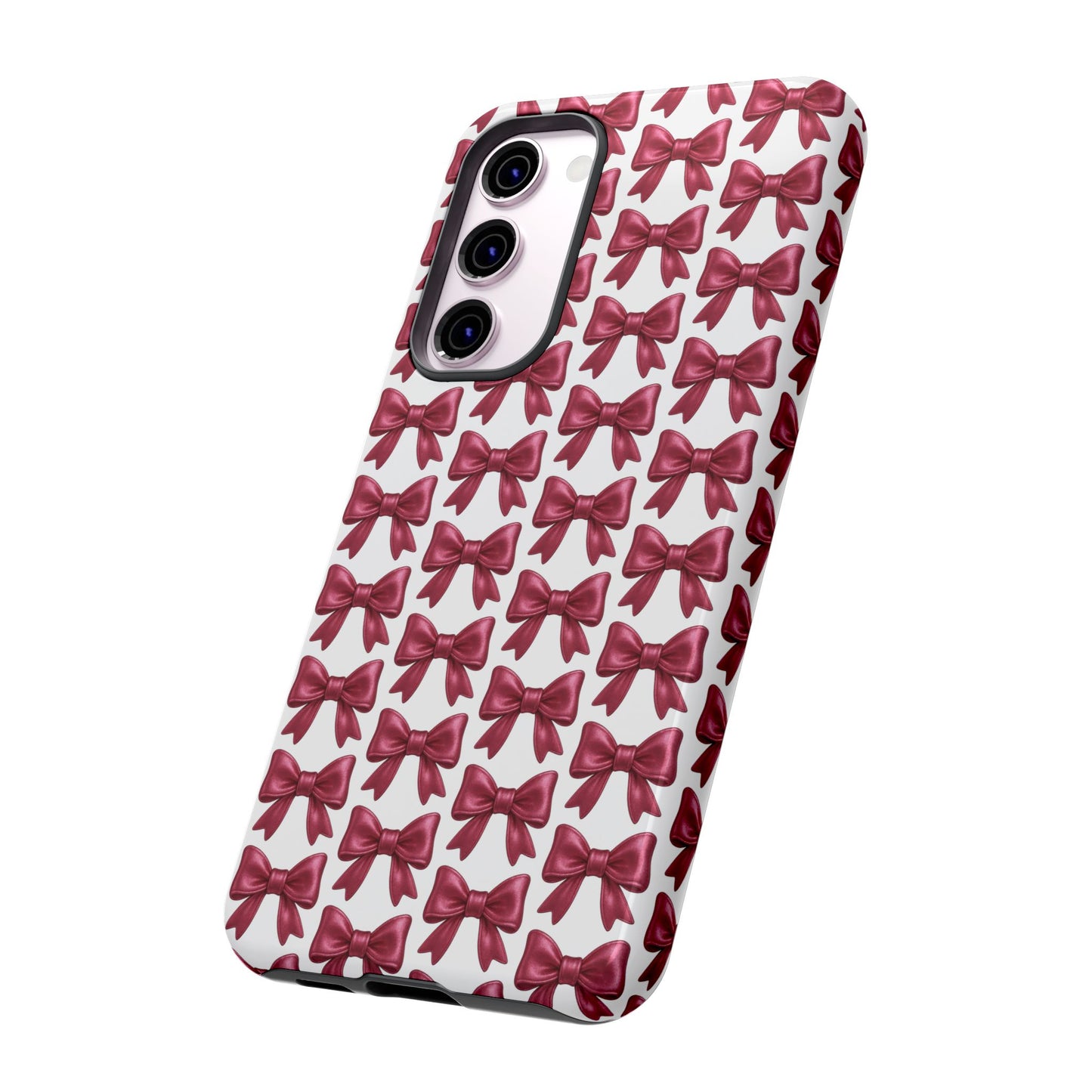 Coquette Samsung Case - Burgundy Bow Pattern Phone Cover, Girly Soft Aesthetic Gift, Cute Galaxy Case for Her