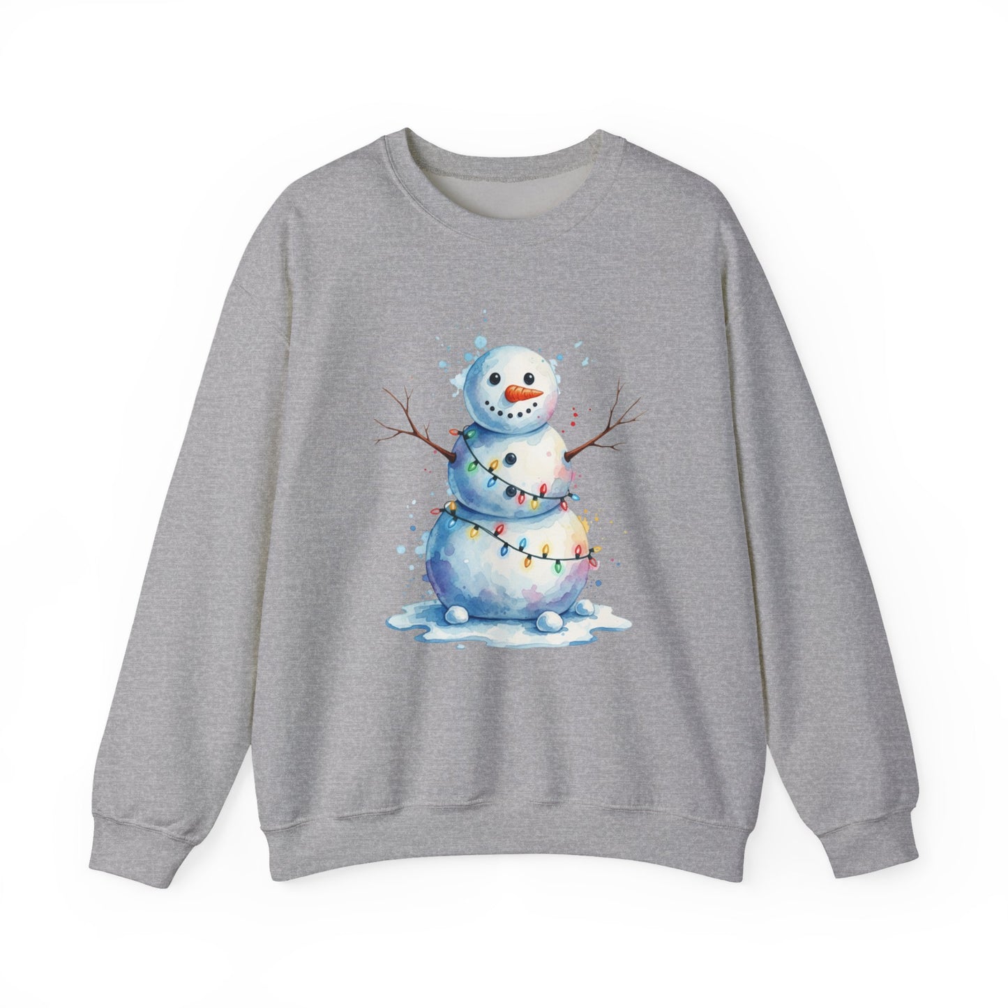 Watercolor Snowman Christmas Sweatshirt, Cute Snowman Crewneck for Winter, Holiday Lights Snowman Sweater, Cozy Unisex Christmas Gift