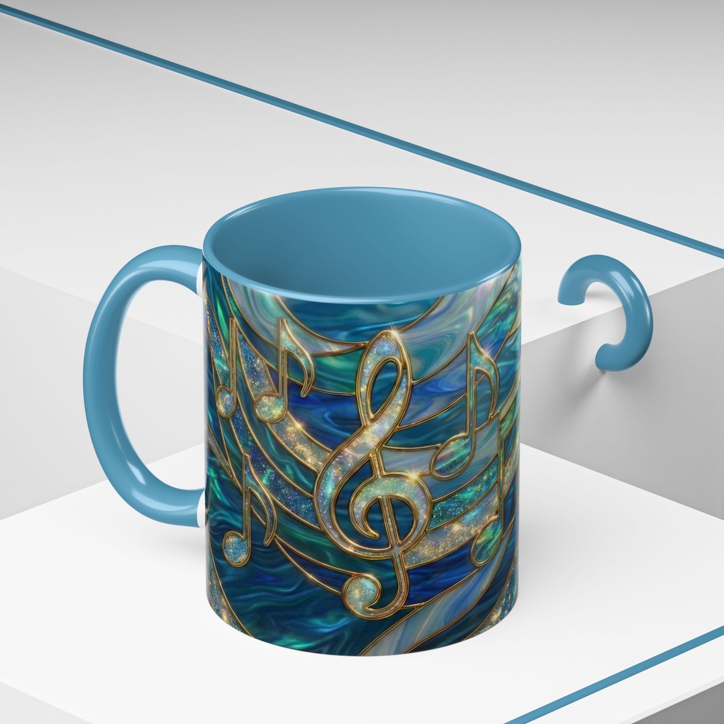 Music Notes Mug, Music Lover Coffee Cup, Stained Glass Music Mug, Musician Gift, Piano Teacher Mug, Aesthetic Music Cup
