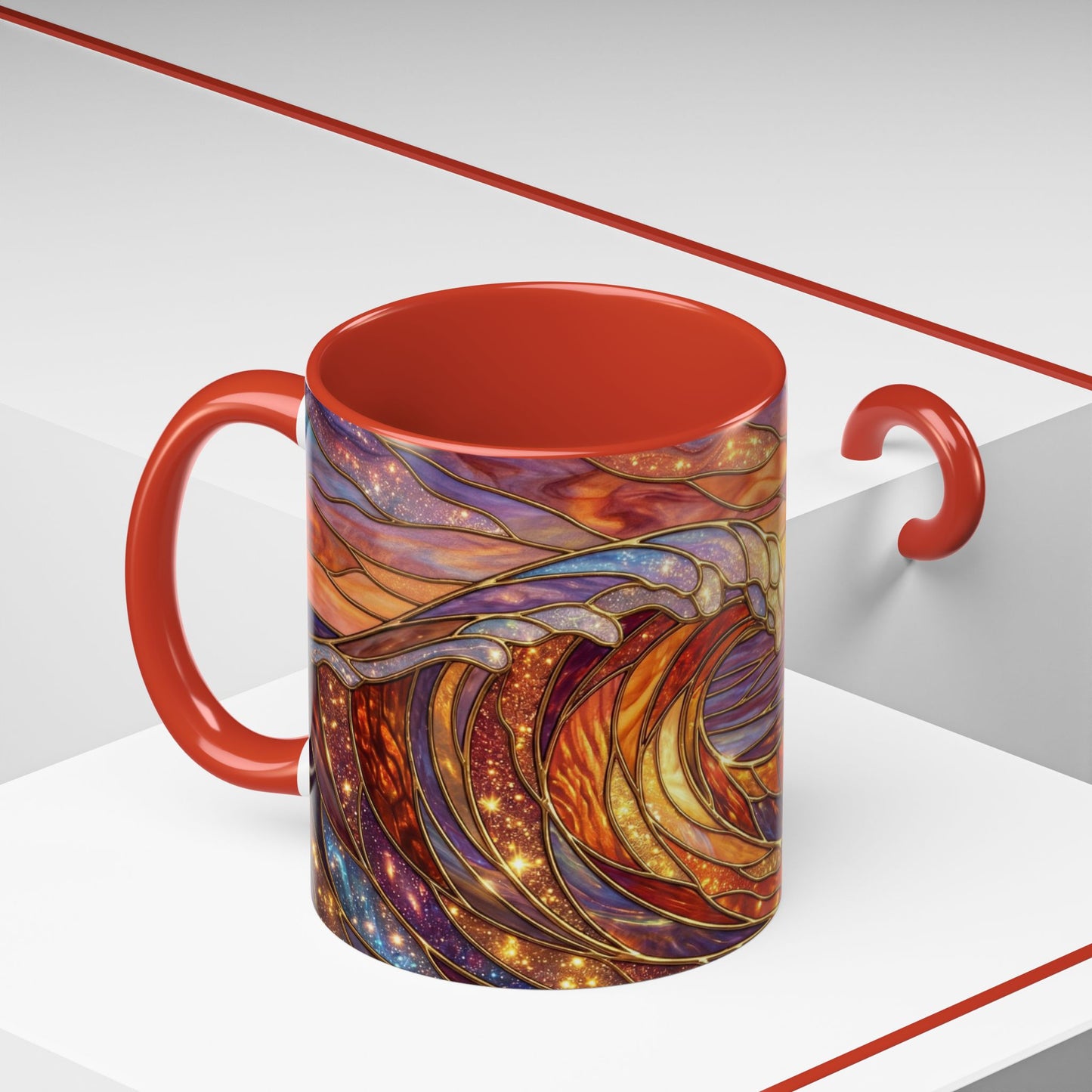 Stained Glass Wave Mug, Ocean Sunset Coffee Cup, Vibrant Beach Art, Sea Lover Gift, Mosaic Tea Cup, Summer Kitchen Decor, Nature Drinkware