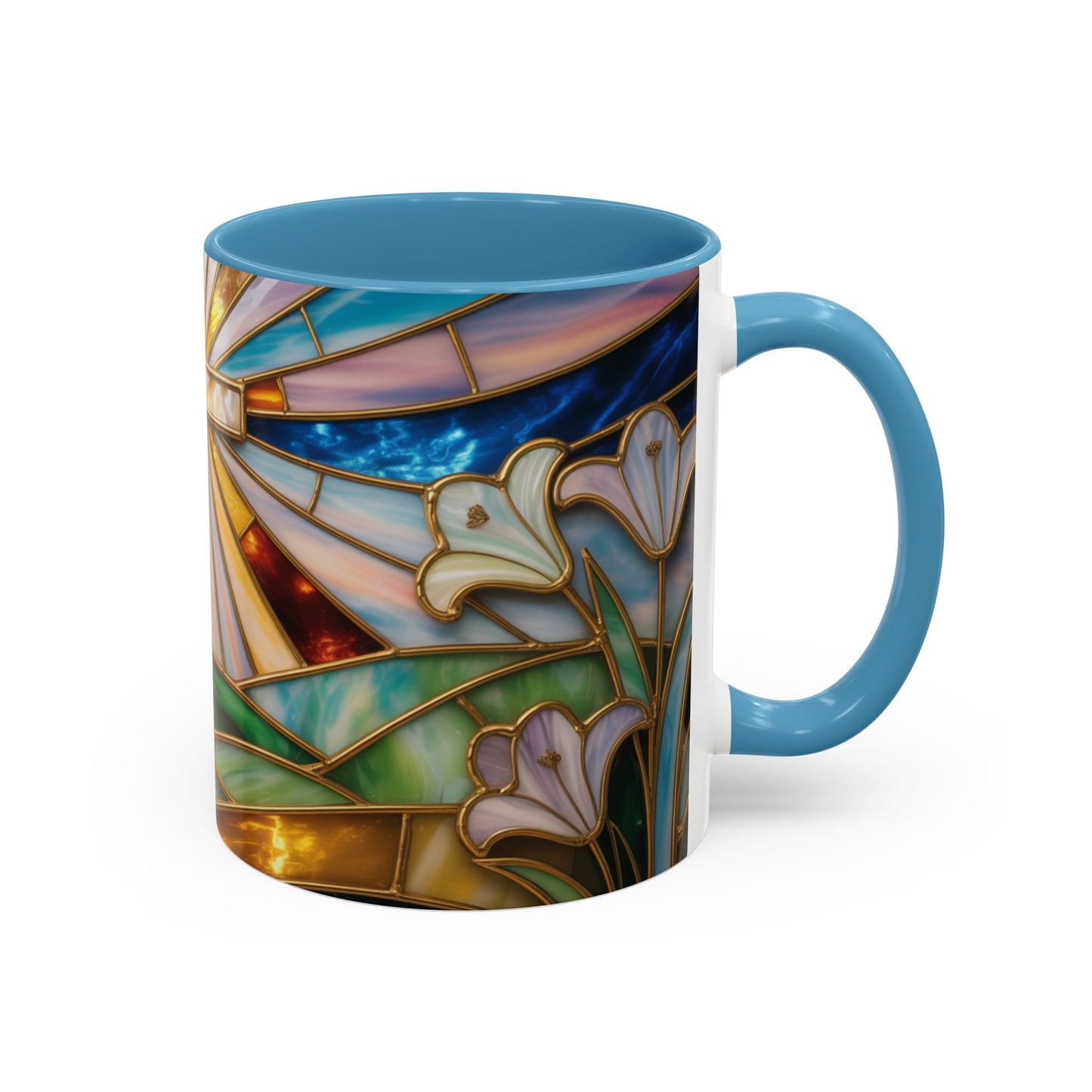 Stained Glass Cross Mug, Christian Coffee Cup, Faith Gift Mug, Religious Art Mug, Floral Church Mug, Inspirational Faith Cup, Easter Gift