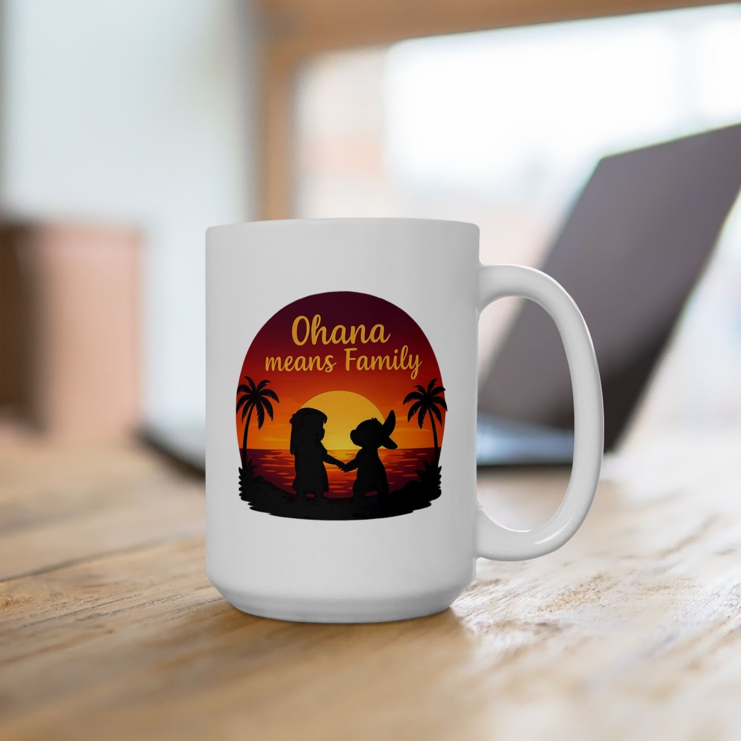 Ohana Means Family Mug – Cute Hawaiian Coffee Cup, Tropical Sunset Gift, Family Inspired Mug for Mom, Wife, or Best Friend
