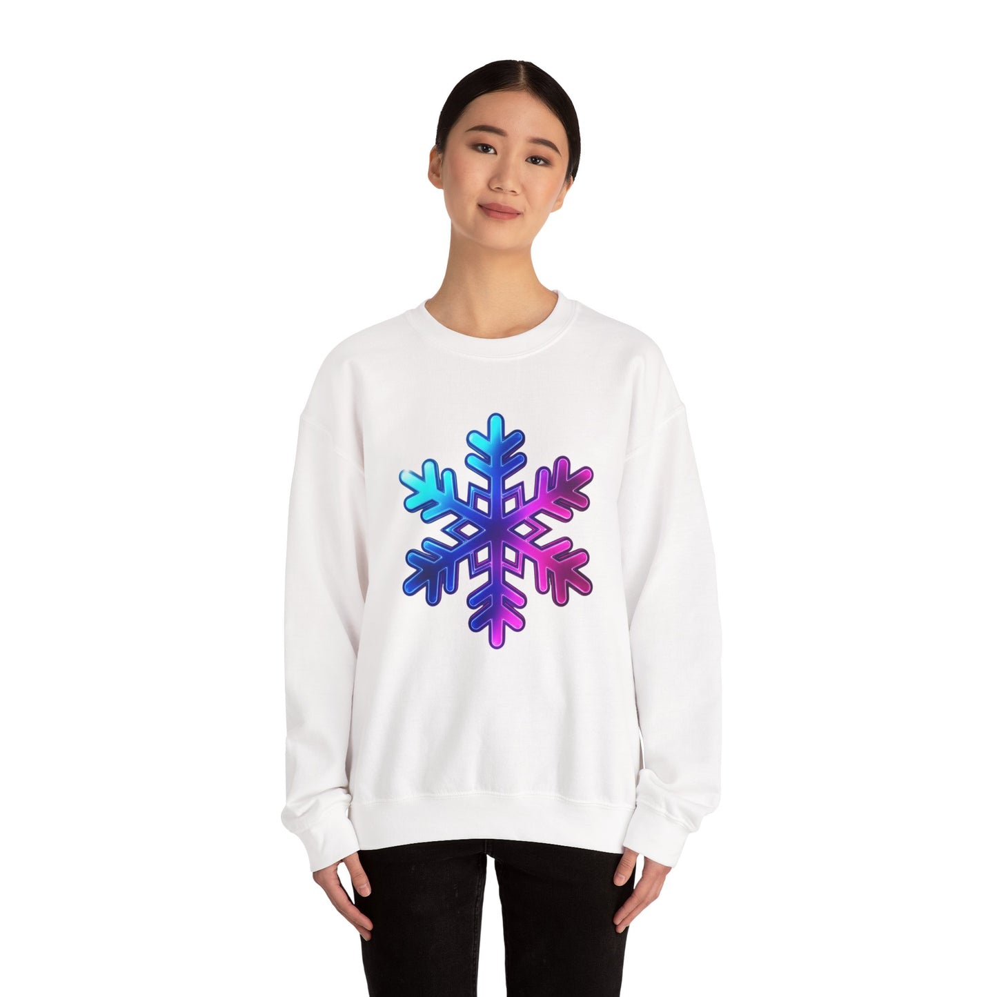 Blue Pink Gradient Snowflake Sweatshirt, Winter Aesthetic Pullover, Cozy Christmas Crewneck, Festive Holiday Sweater Gift for Her or Him