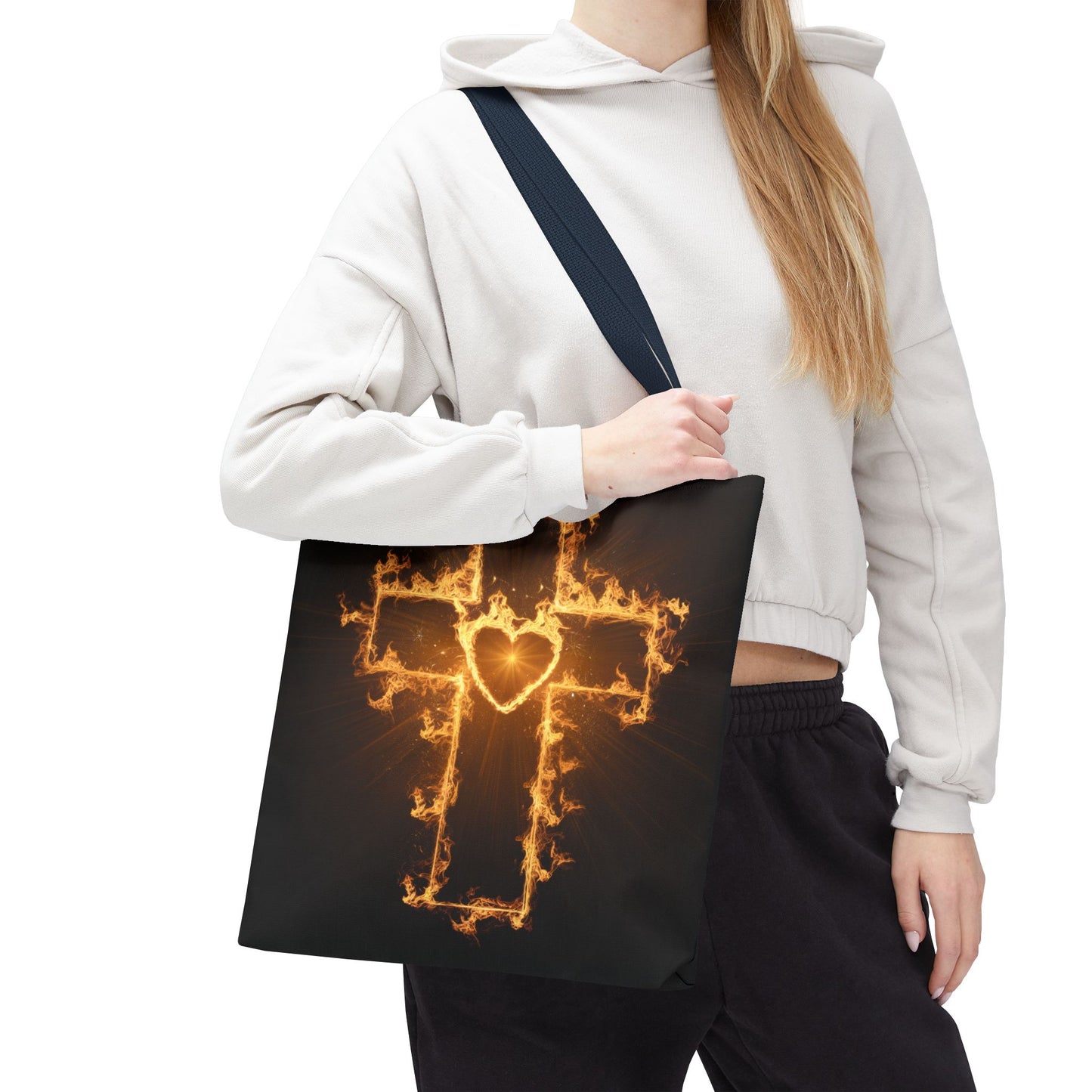 Stylish Flame Cross Tote Bag - Faith-Inspired Fashion