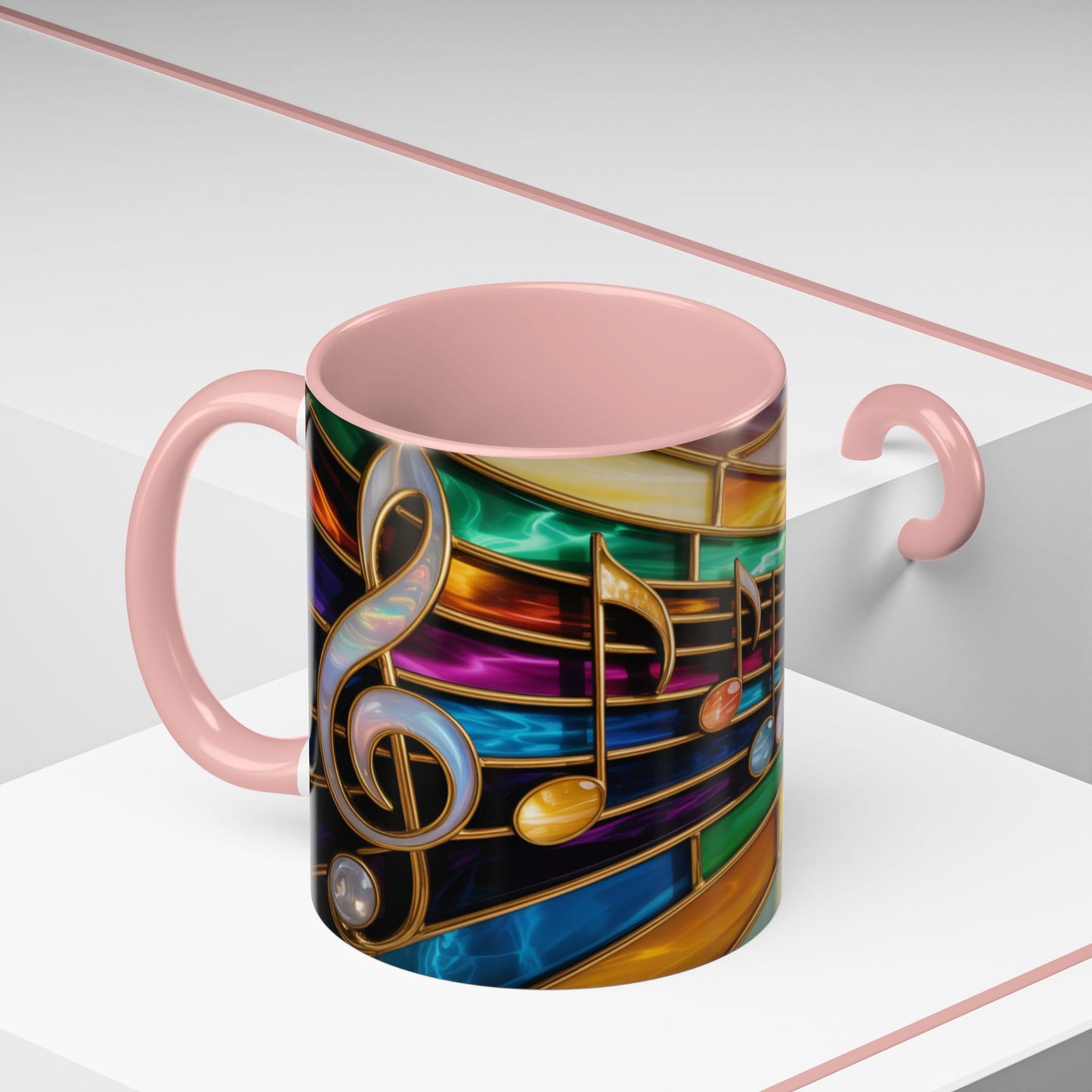 Stained glass music mug, musical notes coffee cup, colorful musician gift mug, music lover present, treble clef art mug, music teacher gift
