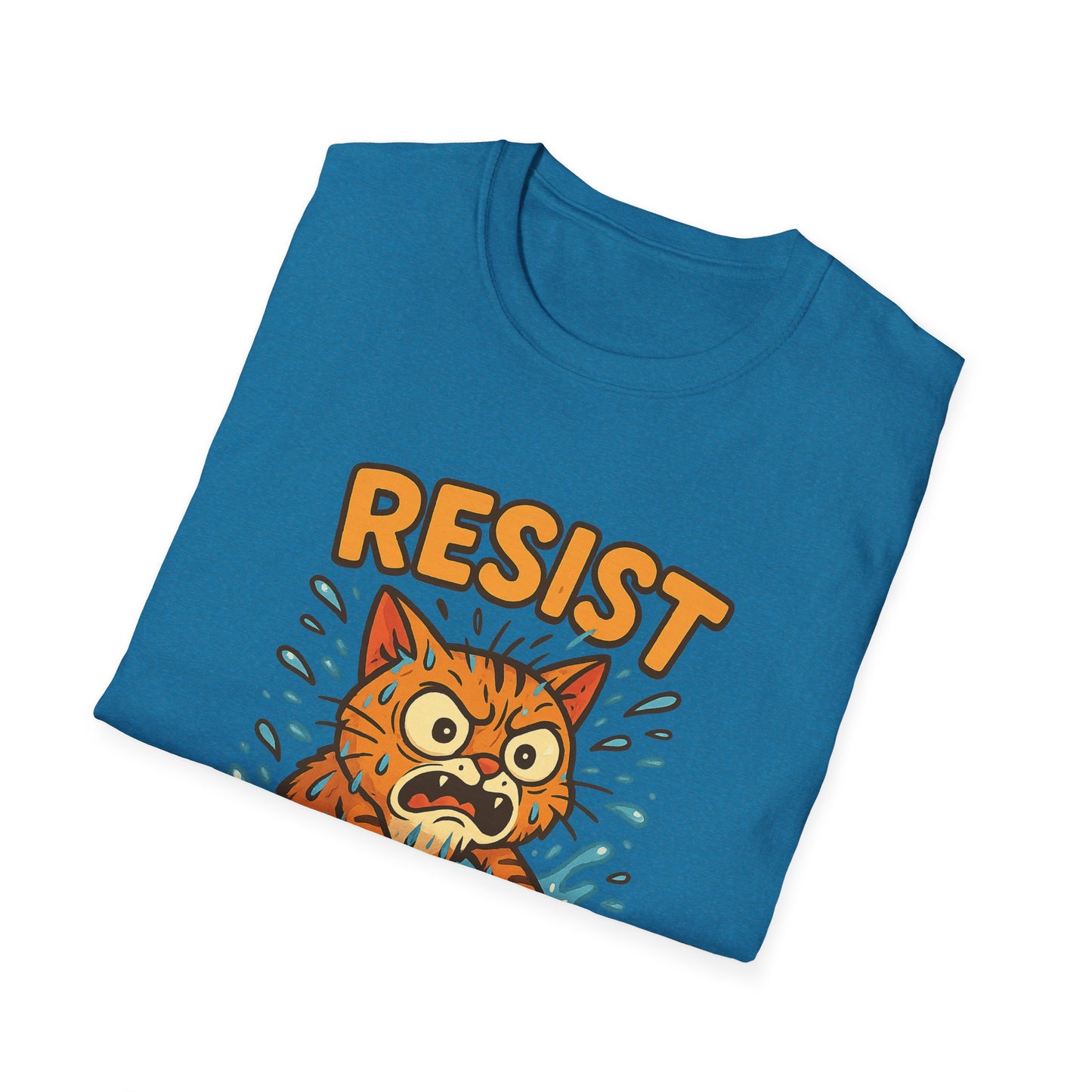 Resist Like A Stubborn Cat At Bathtime Funny Cat Lover Graphic Tee - Quirky Self Care Shirt - Gift For Pet Moms, Dads and Humor Fans