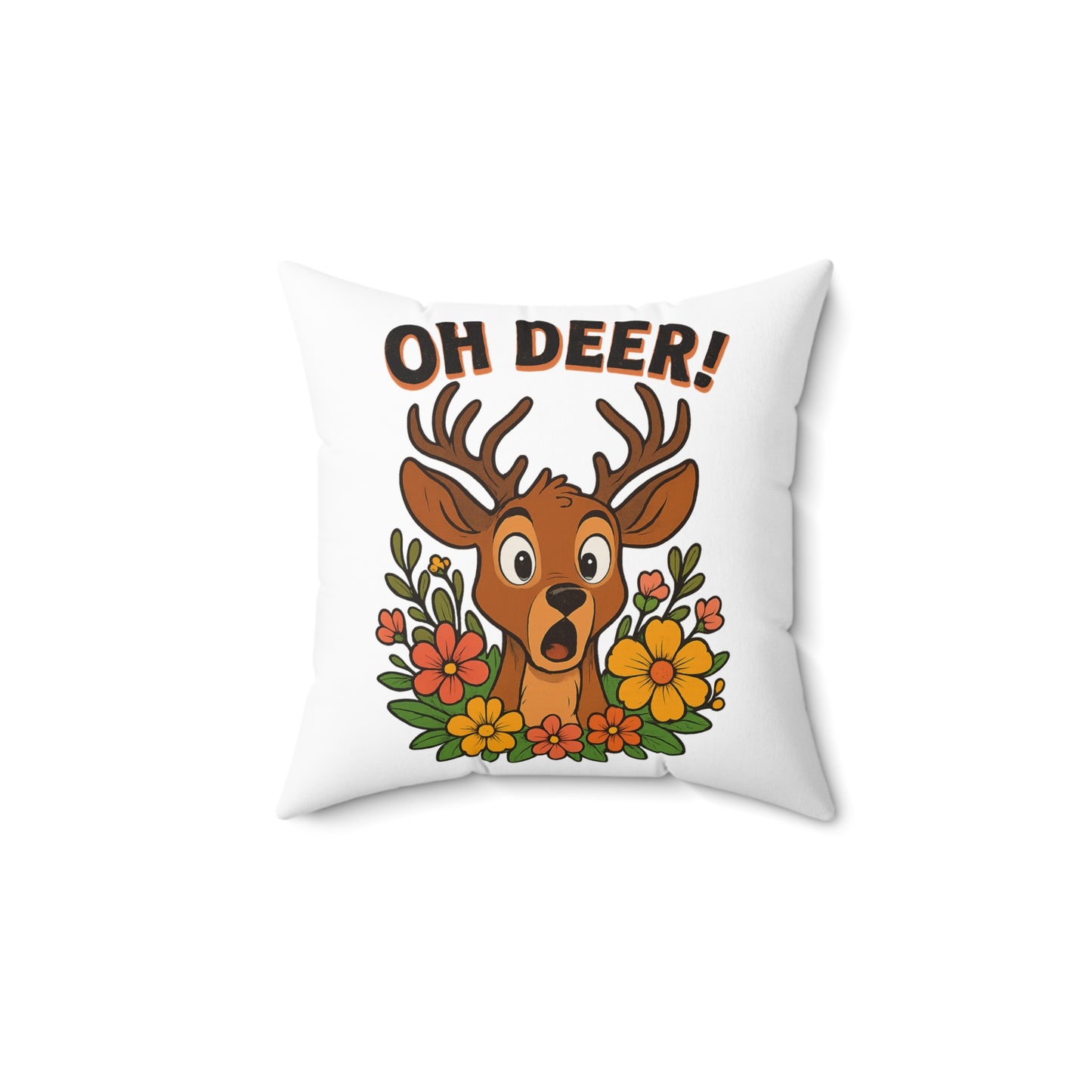 Whimsical Deer Pillow with Floral Design, Cozy Decor for Home, Oh Deer! Accent Cushion, Gift for Nature Lovers, Fall Decor