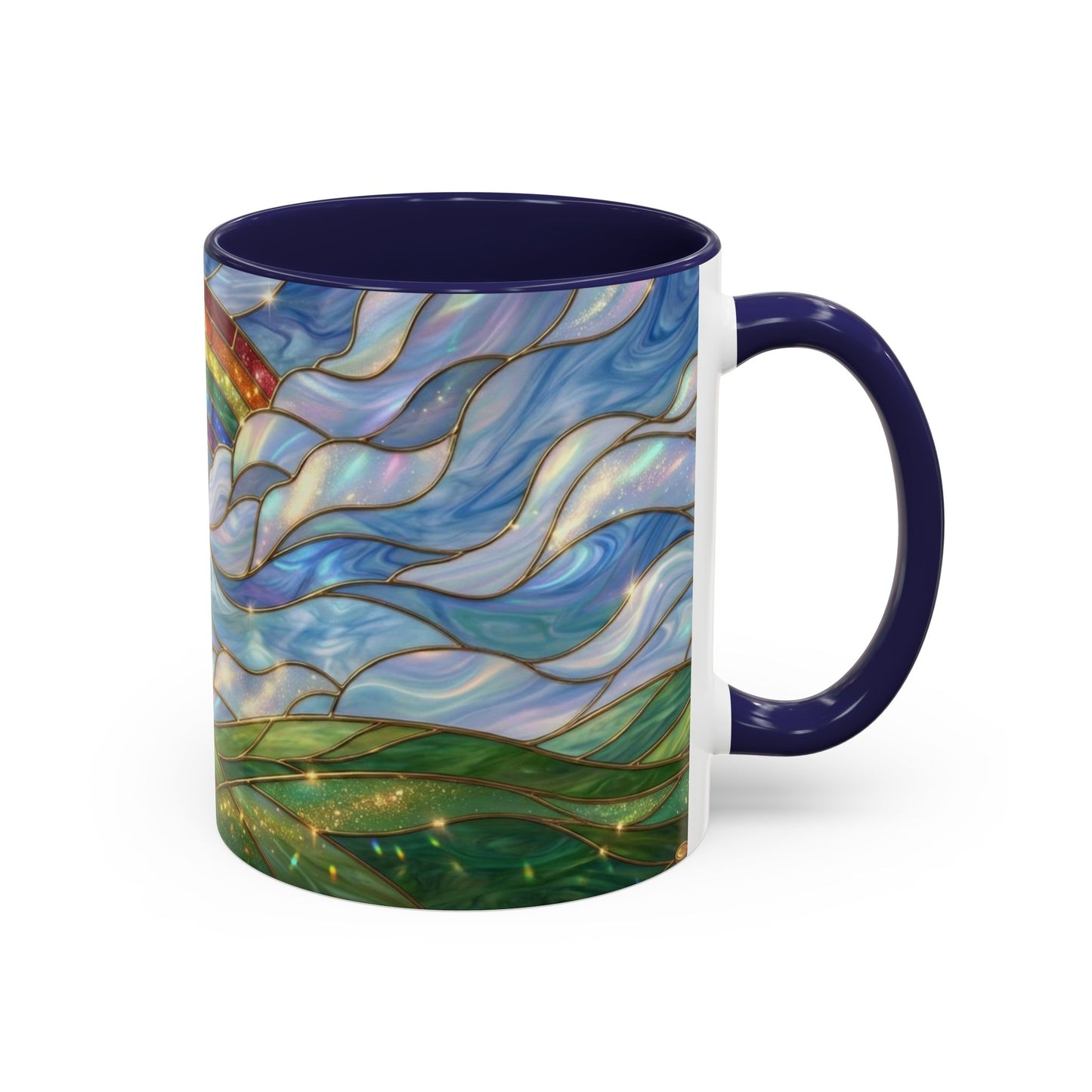 Stained Glass Rainbow Mug, Pot Of Gold Coffee Cup, St Patricks Day Gift, Whimsical Magical Art Mug, Lucky Irish Leprechaun Treasure