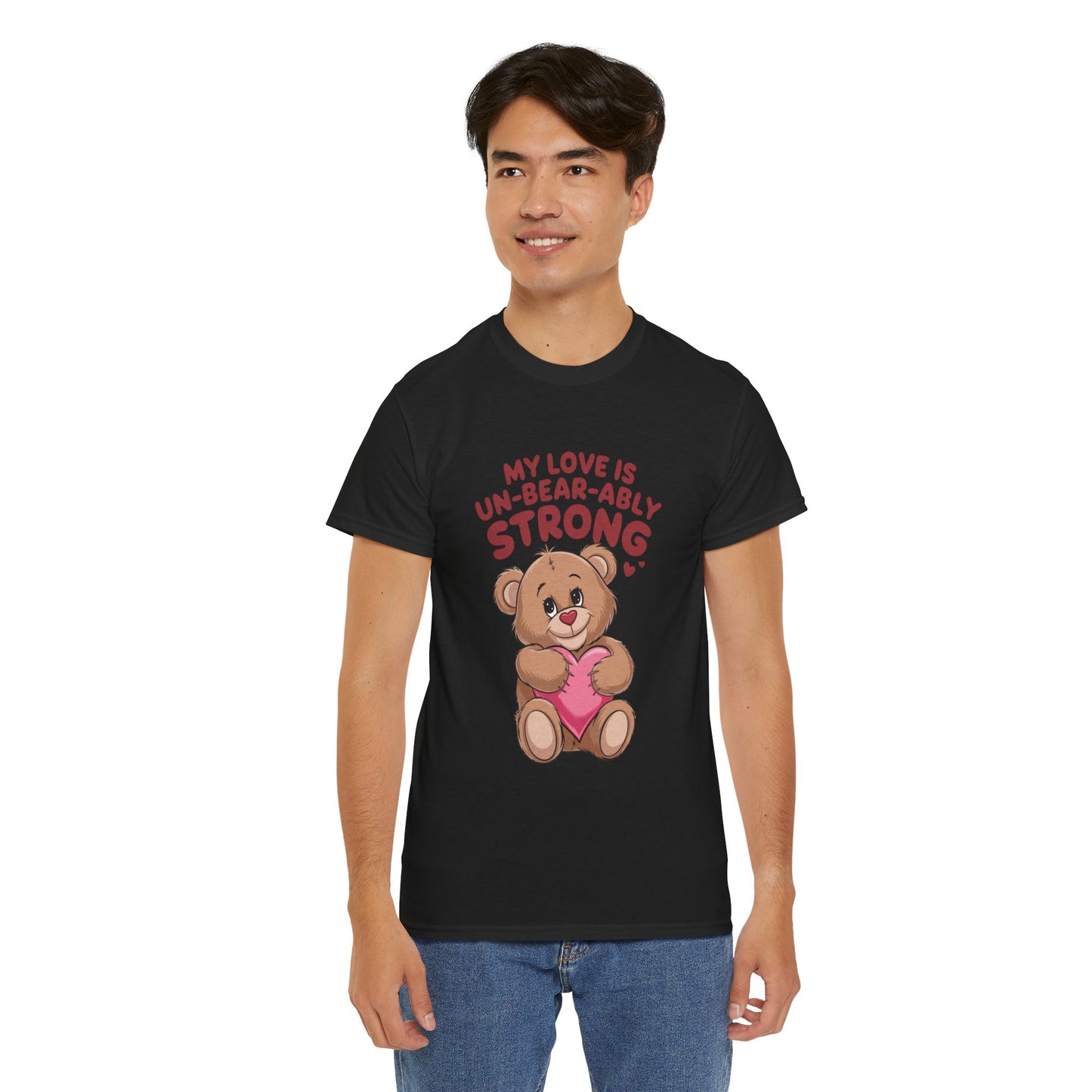 Un-Bear-ably Strong Valentine Shirt, Teddy Bear Heart Tee, Cute Love Graphic T-Shirt, Valentines Gift, Romantic Couple Top, Gift For Her