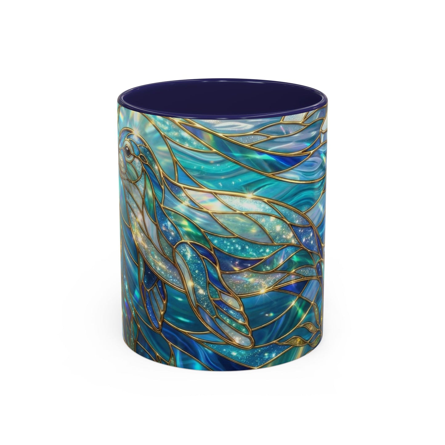 Seal Coffee Mug, Stained Glass Seal Mug, Cute Marine Animal Art Mug, Ocean Lover Gift, Unique Ceramic Coffee Cup, 11oz 15oz Coastal Mug
