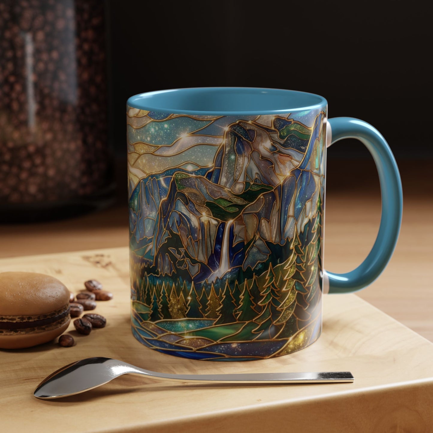 Stained Glass Yosemite Mug, Yosemite Mountain Coffee Cup, Waterfall Landscape Art Mug, Scenic Nature Mug, Yosemite Gift, Outdoor Lover Gift