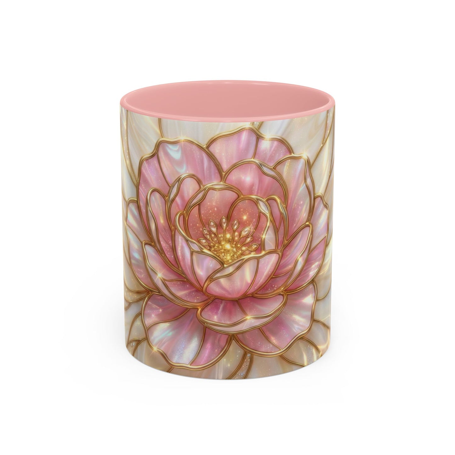 Pink Peony Stained Glass Mug, Gold Floral Coffee Cup, Elegant Flower Gift For Her, Fairycore Tea Cup, Mothers Day Present, Pearl Art Decor