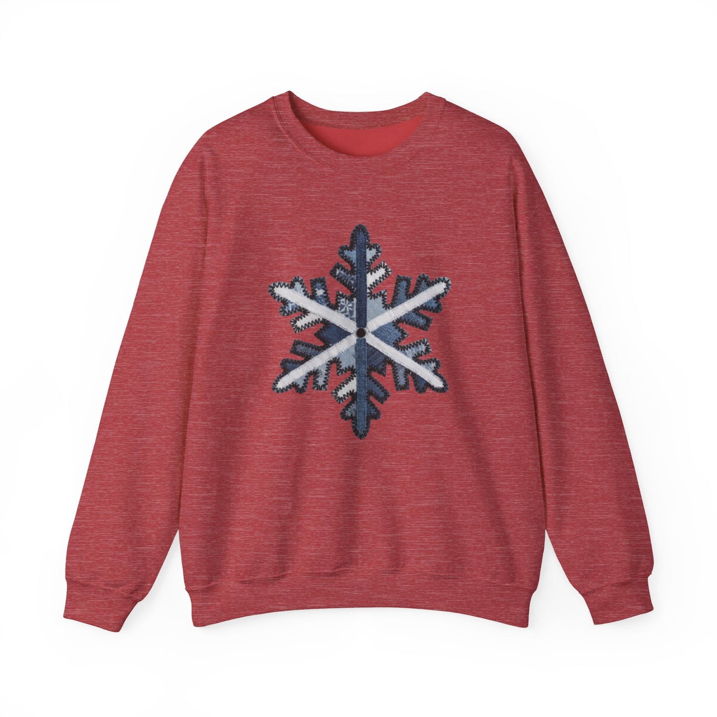 Faux Patchwork Snowflake Sweatshirt, Winter Snowflake Crewneck, Cozy Christmas Sweatshirt, Holiday Patchwork Sweater, Winter Gift