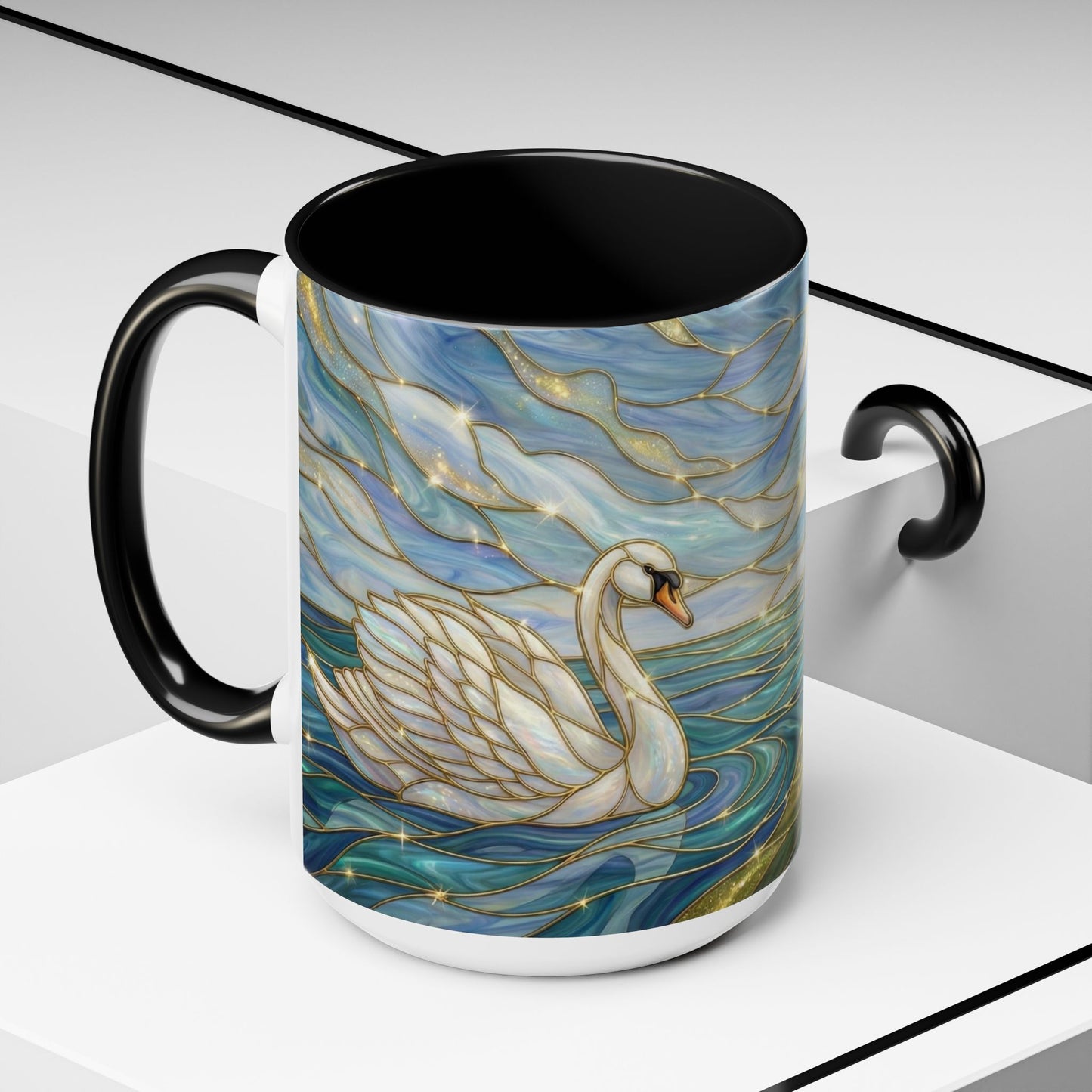Swan And Horse Coffee Mug, Stained Glass Fantasy Art Mug, Elegant Animal Coffee Cup, Mythical Nature Gift, 11oz 15oz Ceramic Mug