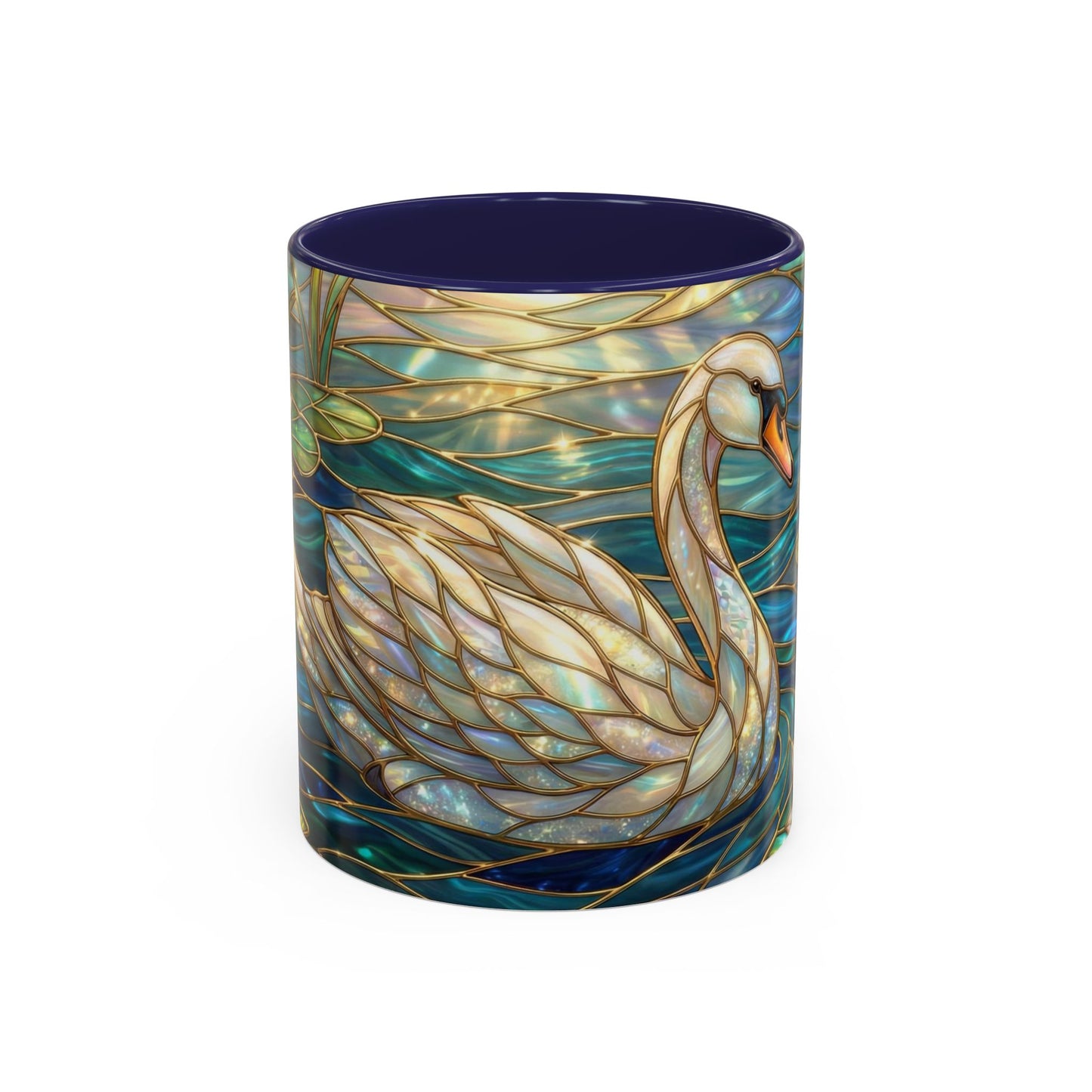 Stained Glass Swan Mug, Swan Coffee Cup, Elegant Swan Art Mug, Nature Decor Gift, Lake Swan Mug, Serene Animal Coffee Cup