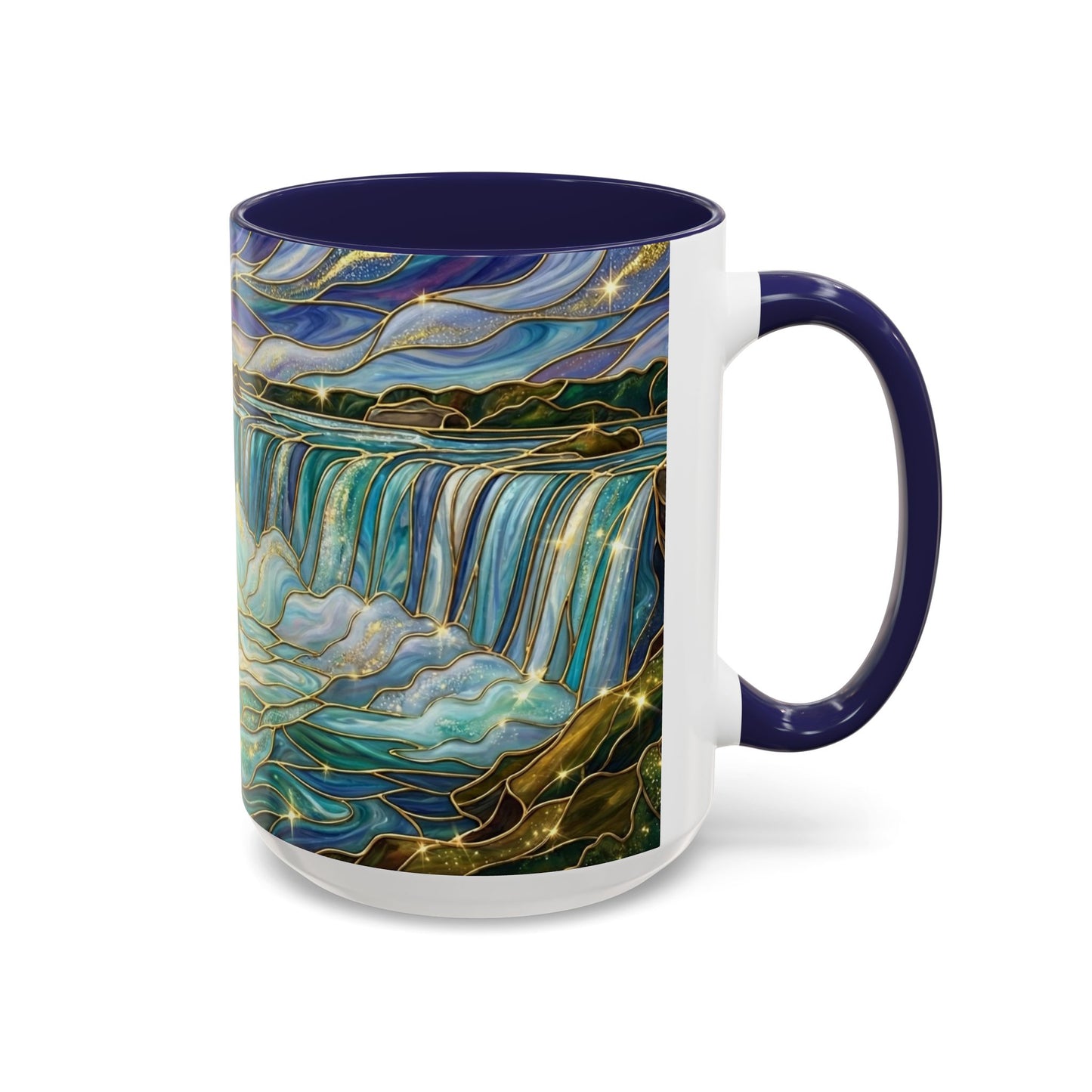 Faux Stained Glass Niagara Falls Mug, Waterfall Coffee Cup, Canada Souvenir Gift, Upstate New York Travel Memento, Nature Lover Tea Cup