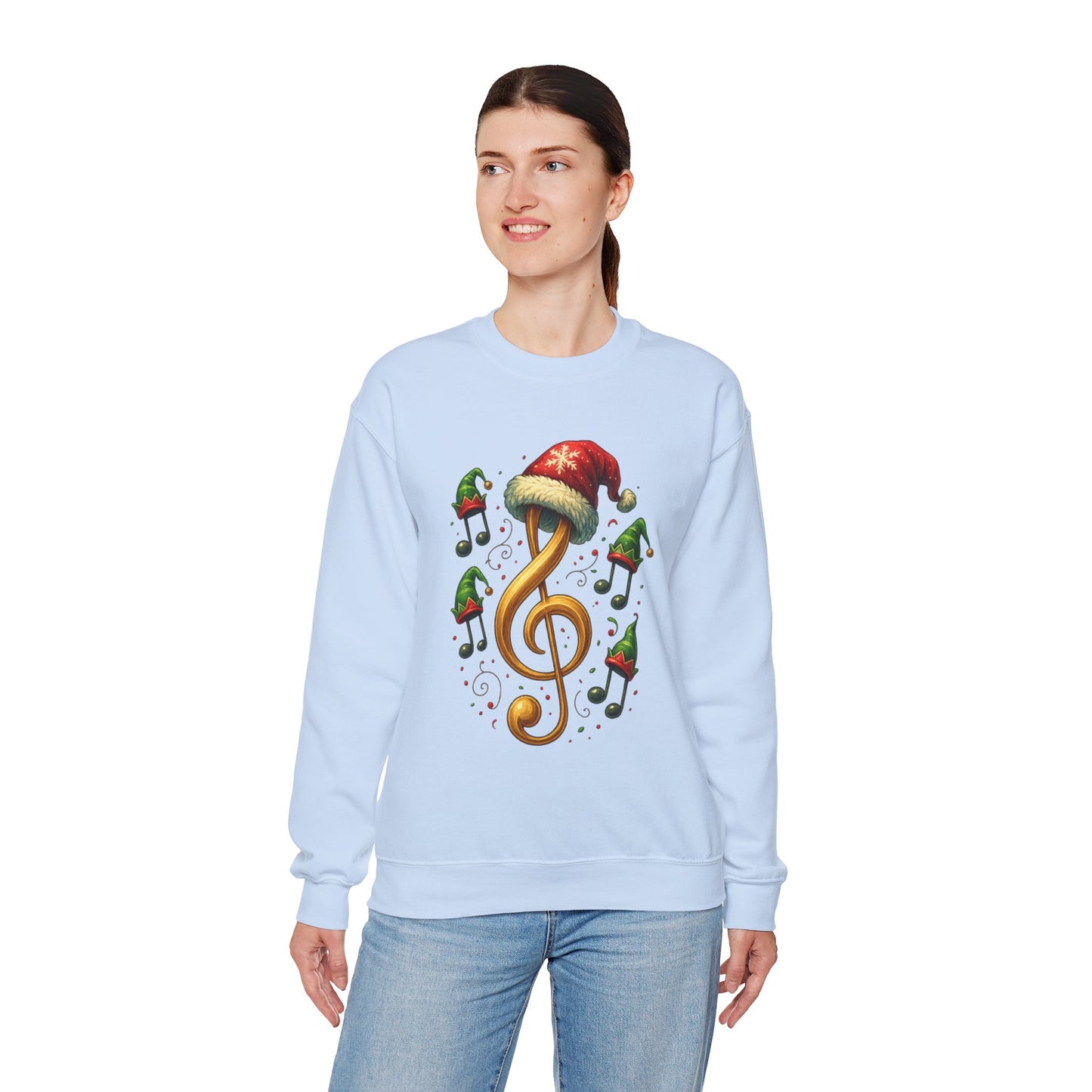 Christmas Music Note Sweatshirt, Holiday Treble Clef Sweater With Santa Hat, Festive Music Lover Gift, Cozy Winter Crewneck Unisex Top