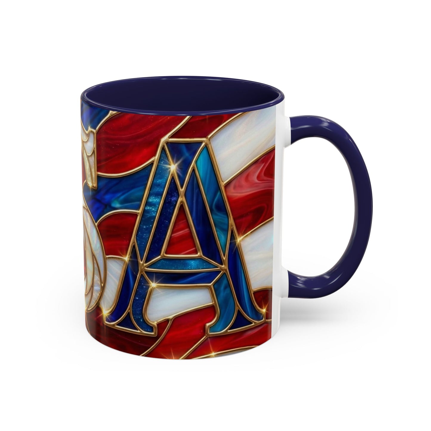 USA Patriotic Coffee Mug, Stained Glass USA Mug, Red White Blue Ceramic Mug, American Flag Style Mug, 11oz 15oz Mug