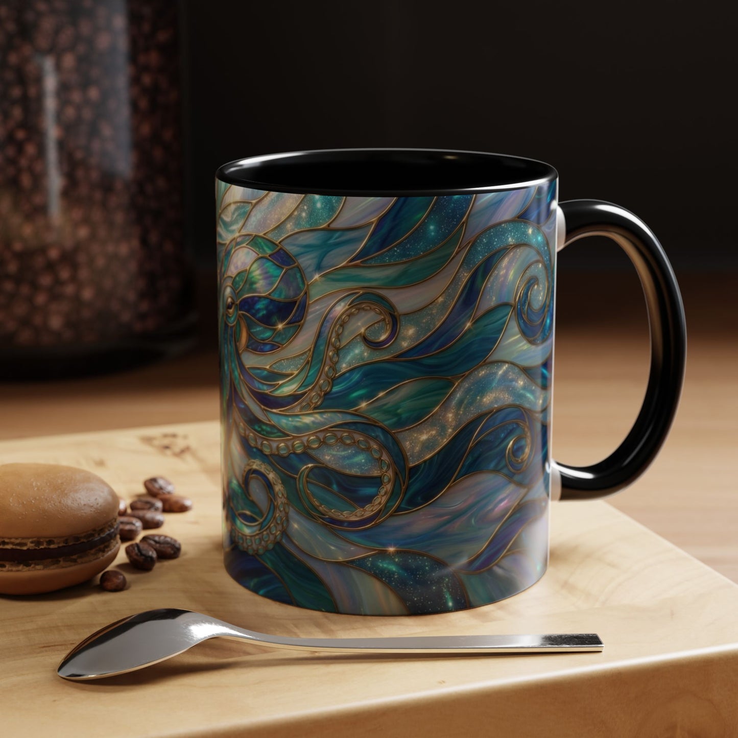 Stained Glass Octopus Mug, Octopus Coffee Mug, Ocean Art Mug, Nautical Decor Cup, Sea Creature Mug, Octopus Lover Gift