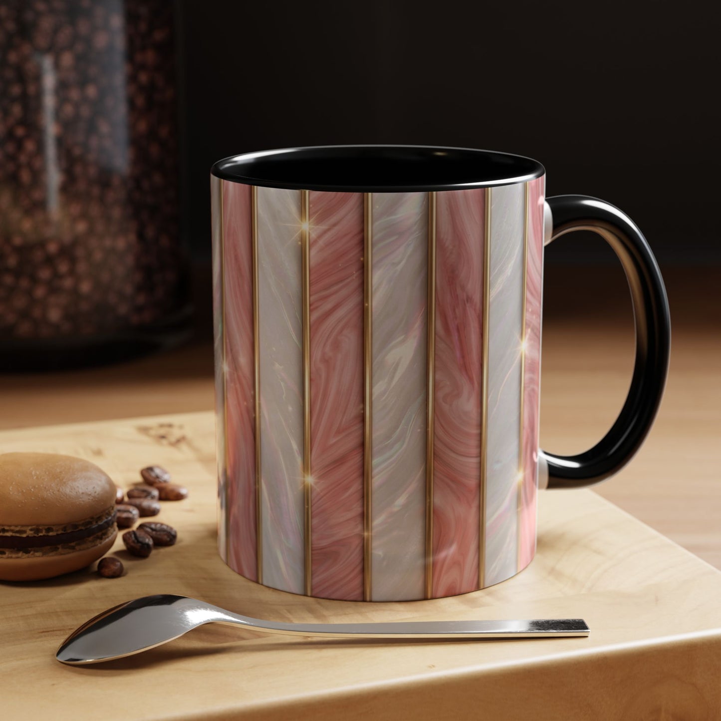 Pink Marble Coffee Mug, Gold Stripe Faux Agate Cup, Glam Desk Accessory, Elegant Tea Mug, Luxury Gift for Her, Chic Office Desk Decor