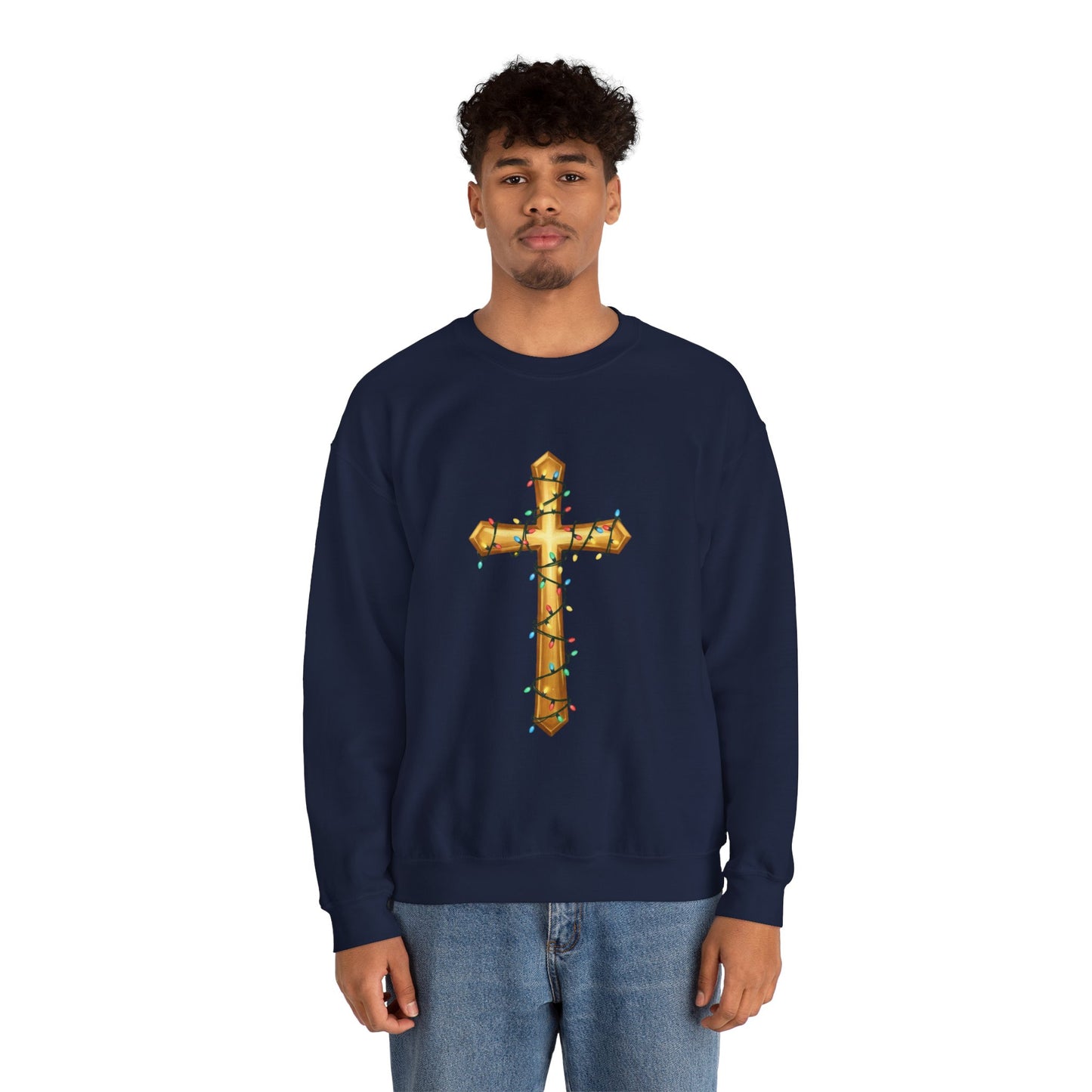 Christmas Cross Lights Sweatshirt, Christian Christmas Sweatshirt, Religious Holiday Cross Sweater, Jesus Christmas Gift, Faith
