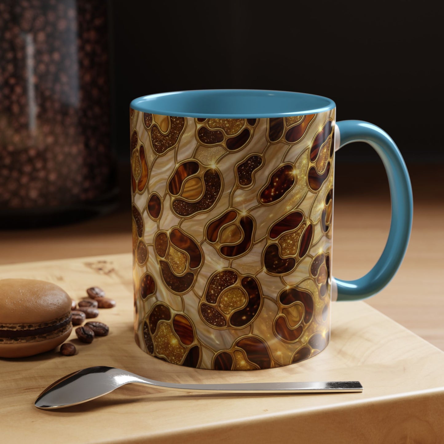 Stained Glass Leopard Print Mug, Gold Cheetah Coffee Cup, Luxury Animal Print Gift, Glam Mosaic Tea Mug, Trendy Desk Decor For Her Gifts
