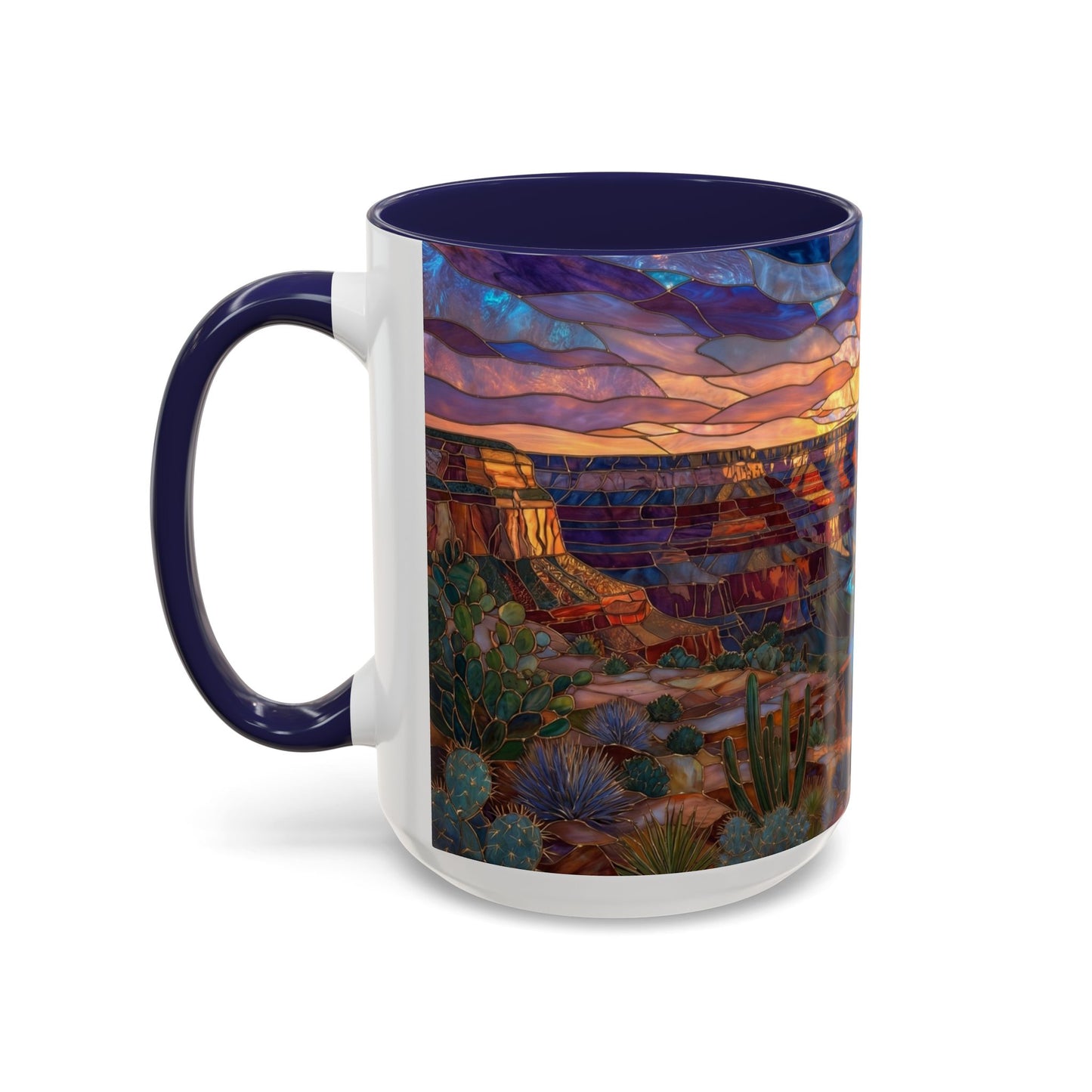 Stained Glass Grand Canyon Mug, Southwest Landscape Coffee Cup, Sunset Canyon Art Mug, Nature Gift For Hikers, Colorful Scenic Grand Canyon Illustration