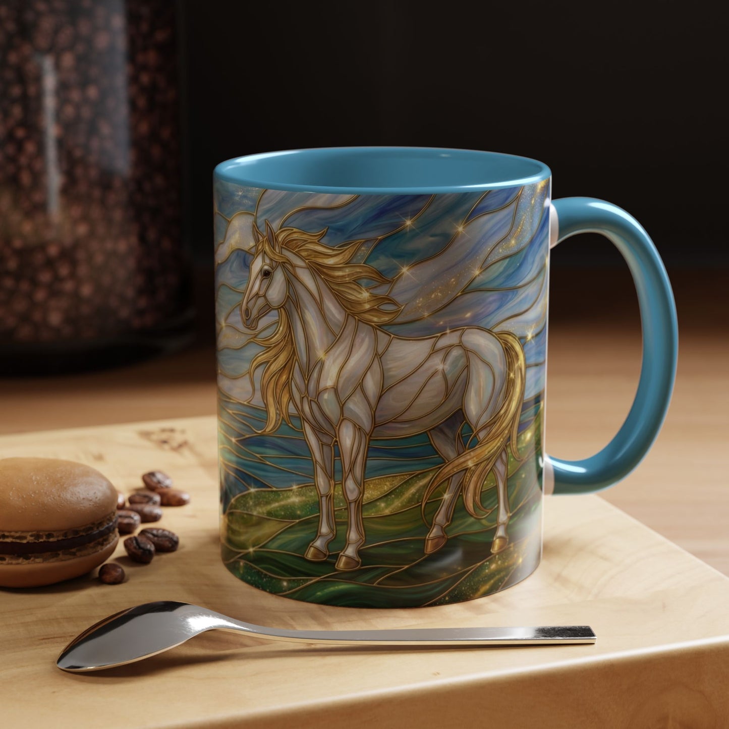 Swan And Horse Coffee Mug, Stained Glass Fantasy Art Mug, Elegant Animal Coffee Cup, Mythical Nature Gift, 11oz 15oz Ceramic Mug
