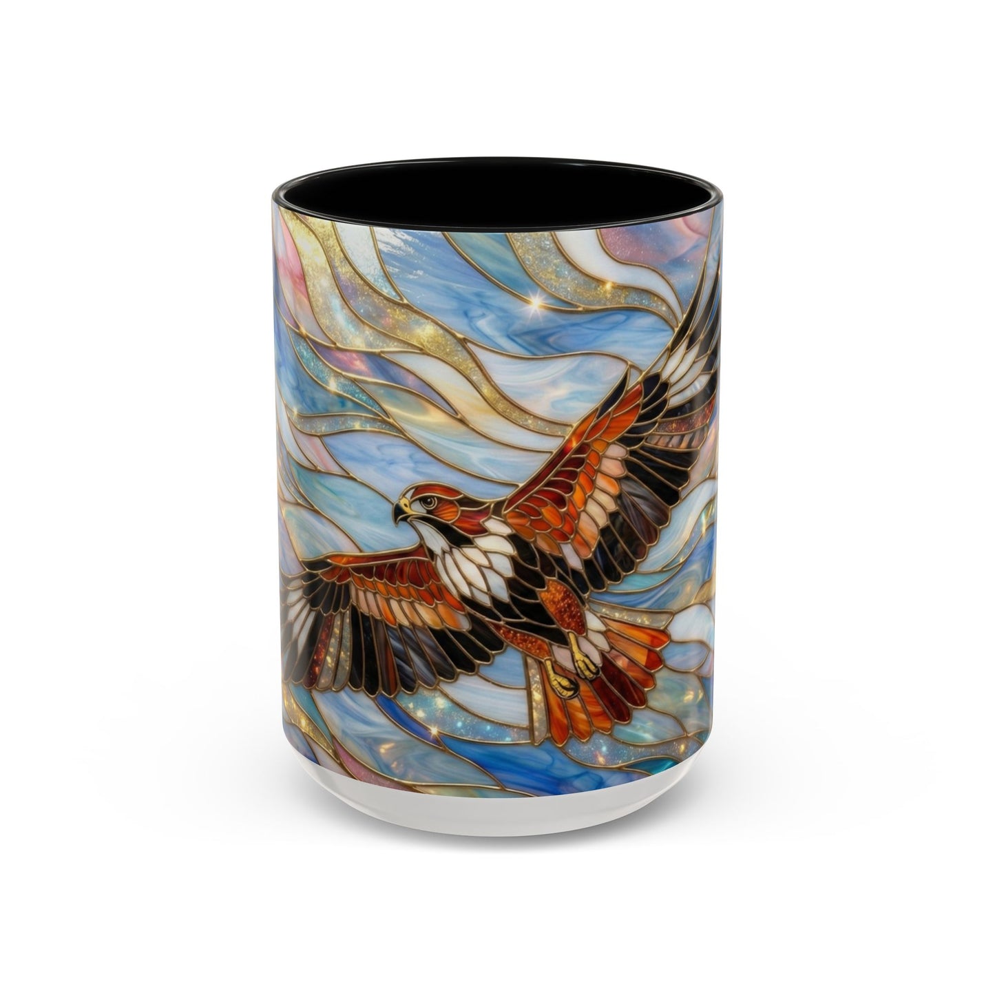 Hawk Coffee Mug, Stained Glass Hawk Mug, Bird of Prey Art Mug, Nature Lover Gift, Unique Ceramic Coffee Cup, 11oz 15oz Wildlife Mug