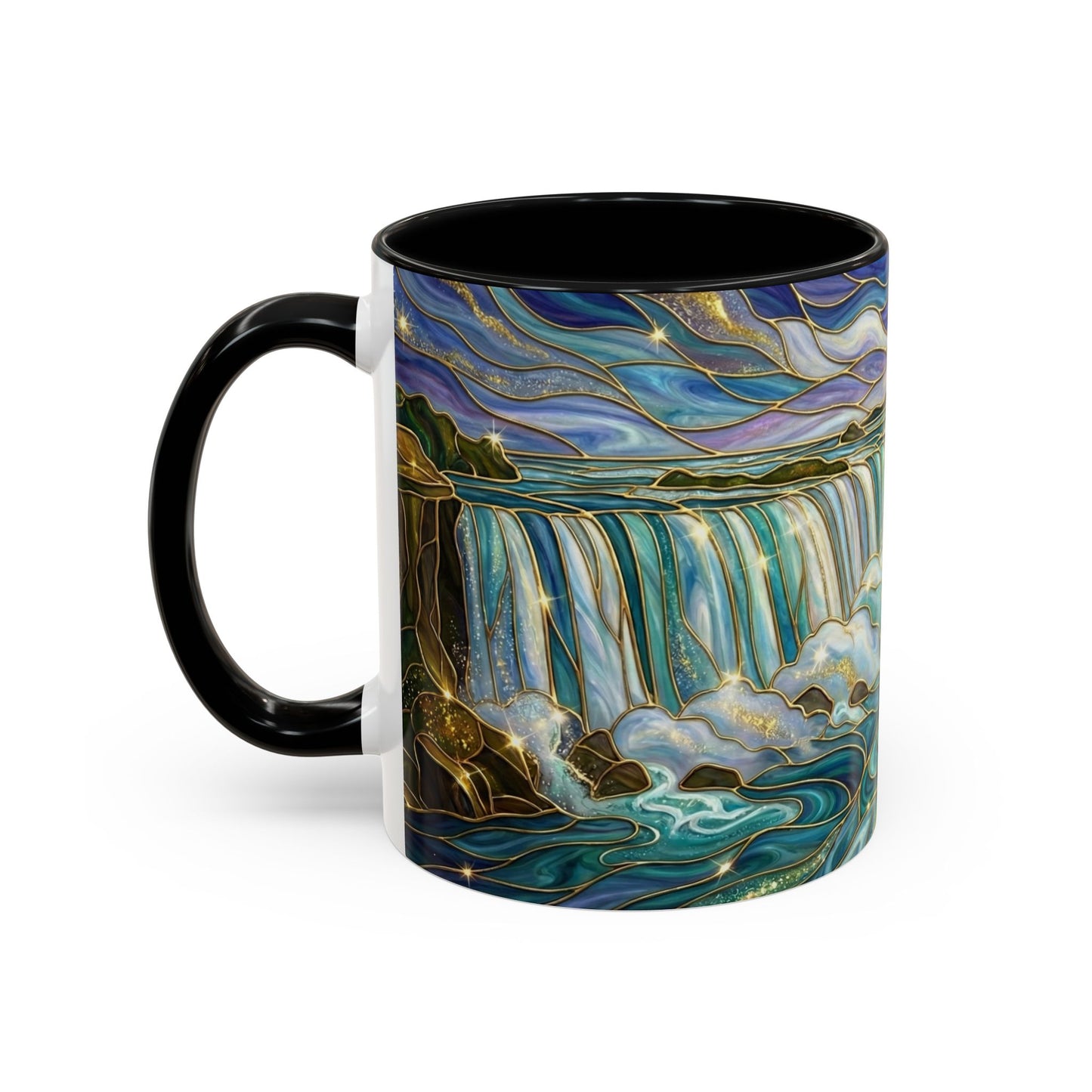 Faux Stained Glass Niagara Falls Mug, Waterfall Coffee Cup, Canada Souvenir Gift, Upstate New York Travel Memento, Nature Lover Tea Cup