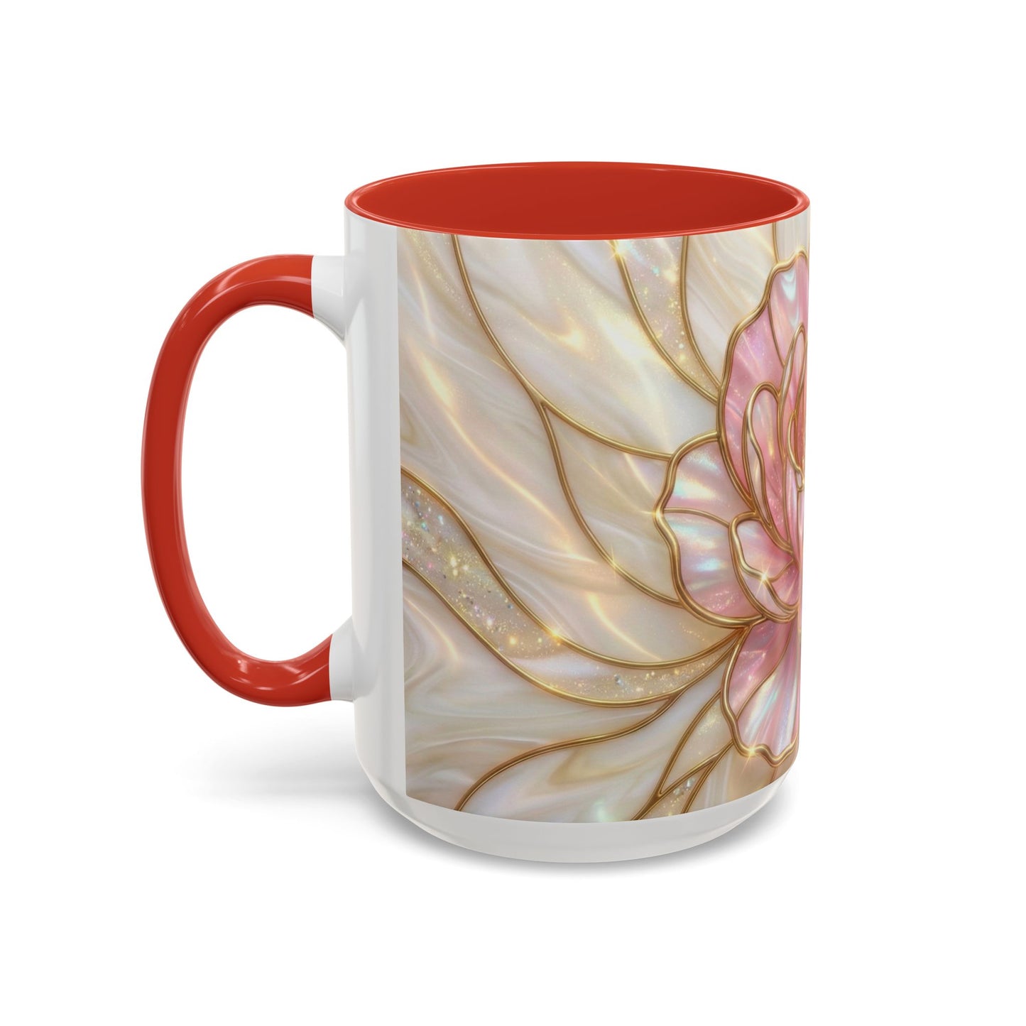 Pink Peony Stained Glass Mug, Gold Floral Coffee Cup, Elegant Flower Gift For Her, Fairycore Tea Cup, Mothers Day Present, Pearl Art Decor