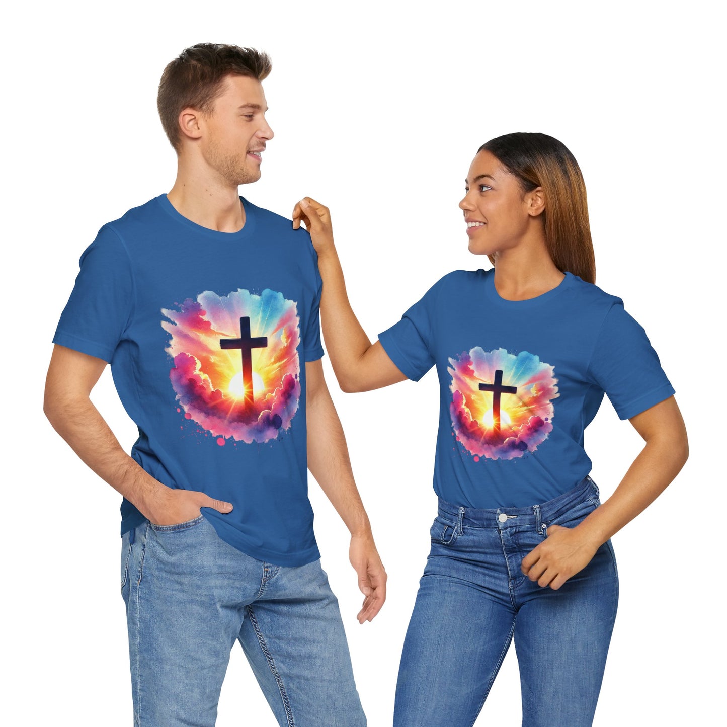 Faith Cross Sunburst Christian Tee | Inspirational Christian T-Shirt | Colorful Sunrise Cross Shirt | Faith Gifts for Women Men