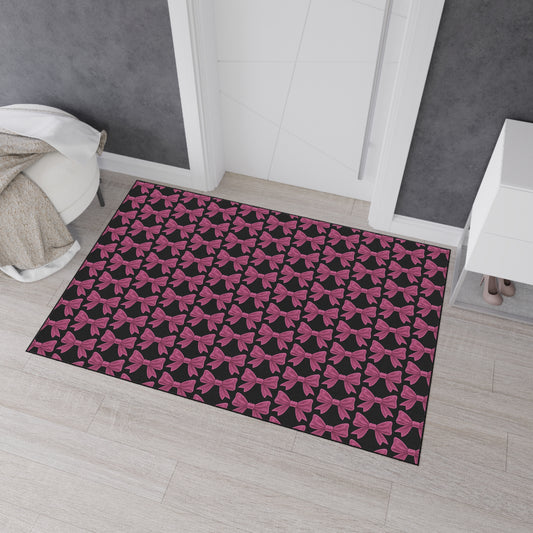 Pink Bow Doormat - Cute Aesthetic Floor Mat for Entryway, Kitchen or Bedroom | Girly Indoor Outdoor Rug Gift for Her