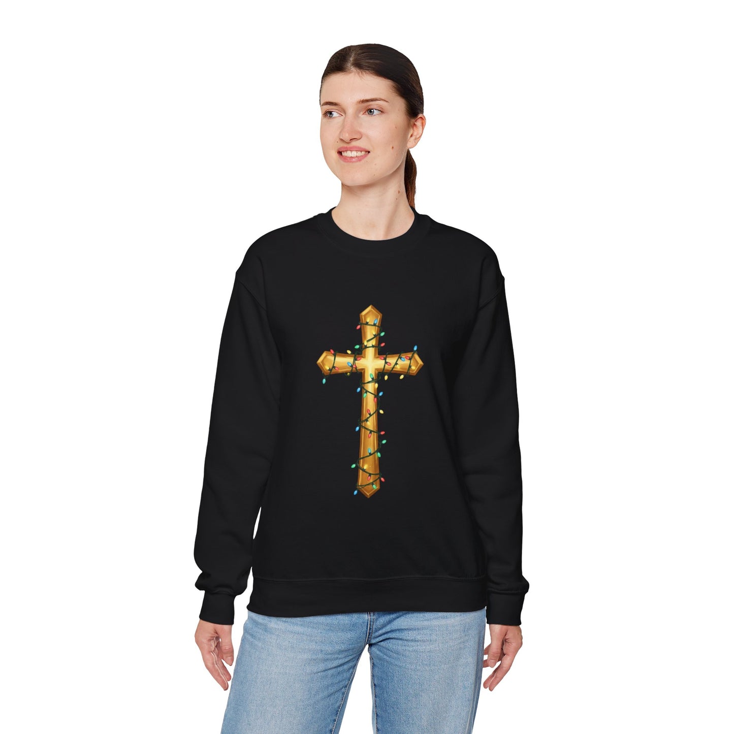 Christmas Cross Lights Sweatshirt, Christian Christmas Sweatshirt, Religious Holiday Cross Sweater, Jesus Christmas Gift, Faith