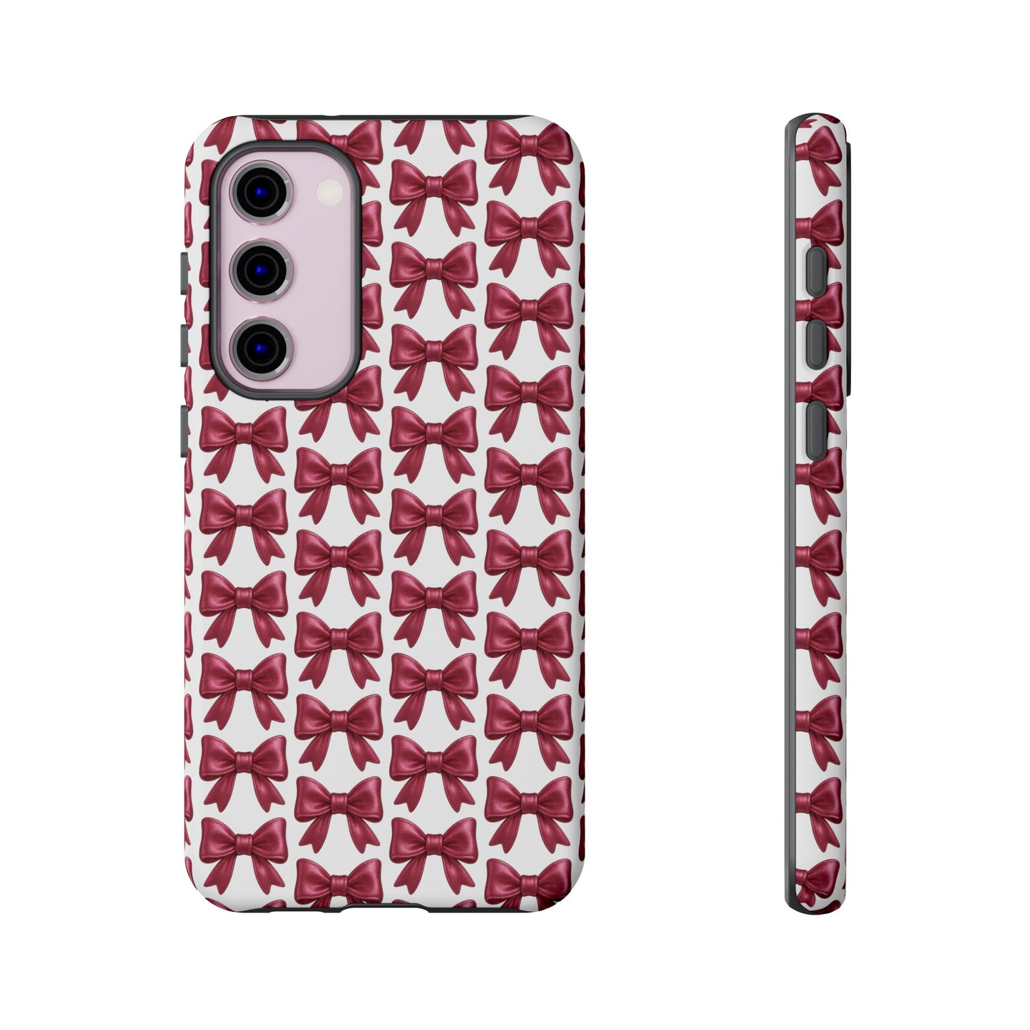Coquette Samsung Case - Burgundy Bow Pattern Phone Cover, Girly Soft Aesthetic Gift, Cute Galaxy Case for Her