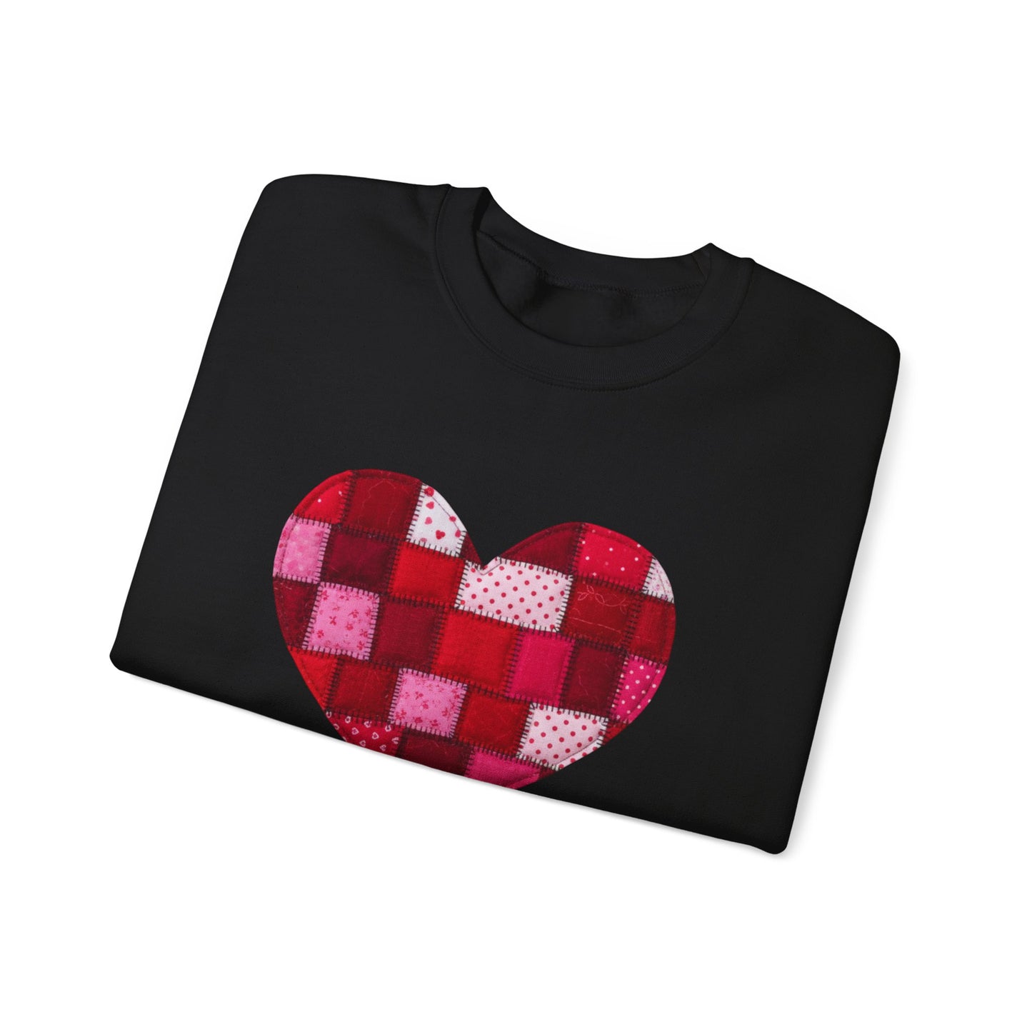 Faux Patchwork Heart Sweatshirt, Quilted Look Heart Pullover, Cozy Valentine Crewneck, Handmade Style Sweatshirt, Love Heart Shirt, Valentine Gift