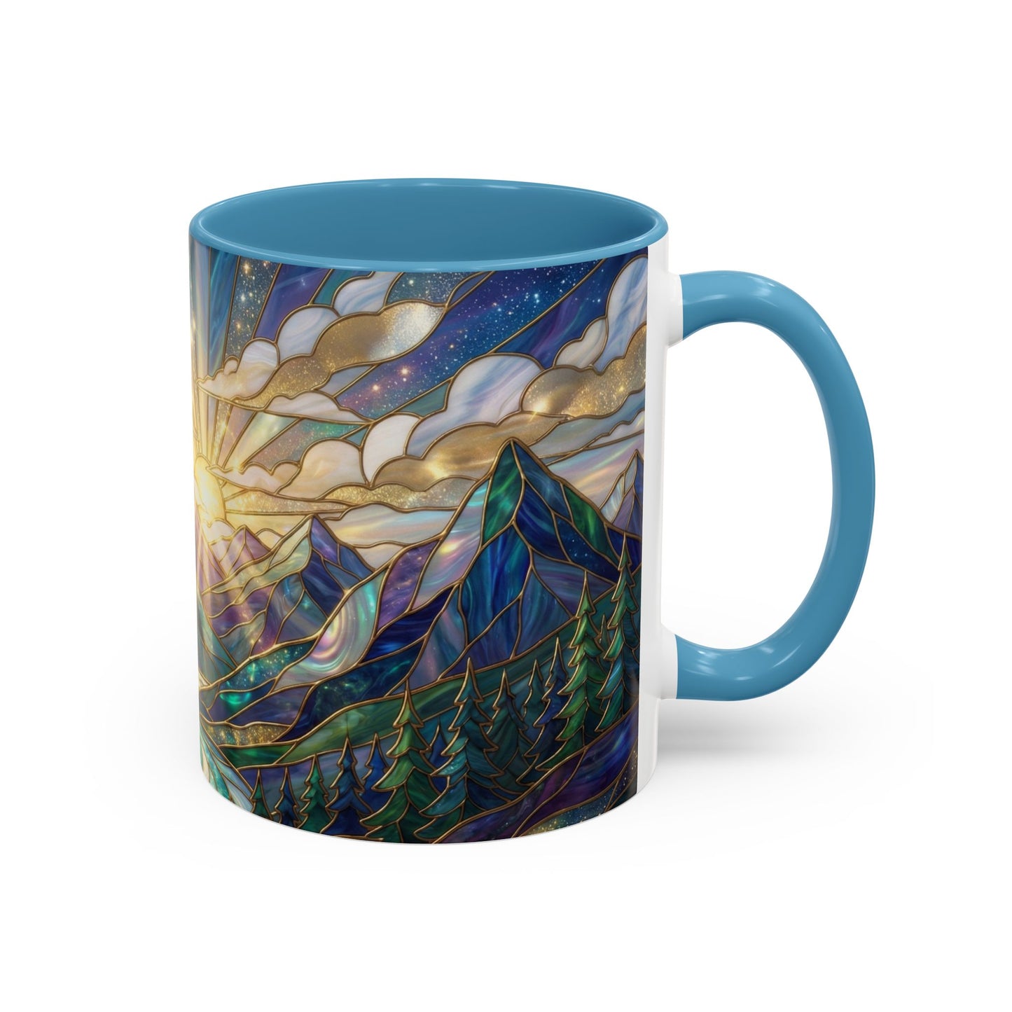 Mountain Art Mug, Scenic Mountain Coffee Cup, Nature Lover Ceramic Mug, Stained Glass Style Landscape, 11oz 15oz Gift, Outdoor Hiking Mug, Unique Coffee Tea Cup