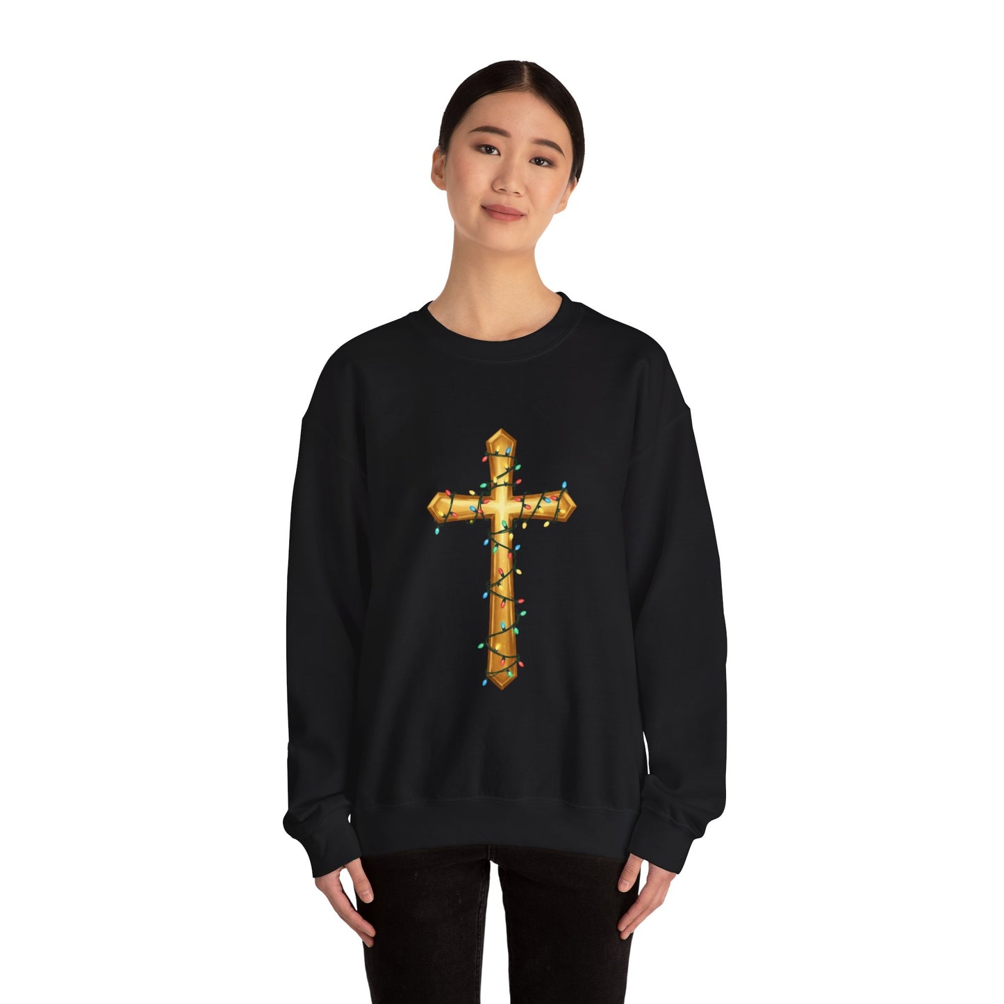 Christmas Cross Lights Sweatshirt, Christian Christmas Sweatshirt, Religious Holiday Cross Sweater, Jesus Christmas Gift, Faith