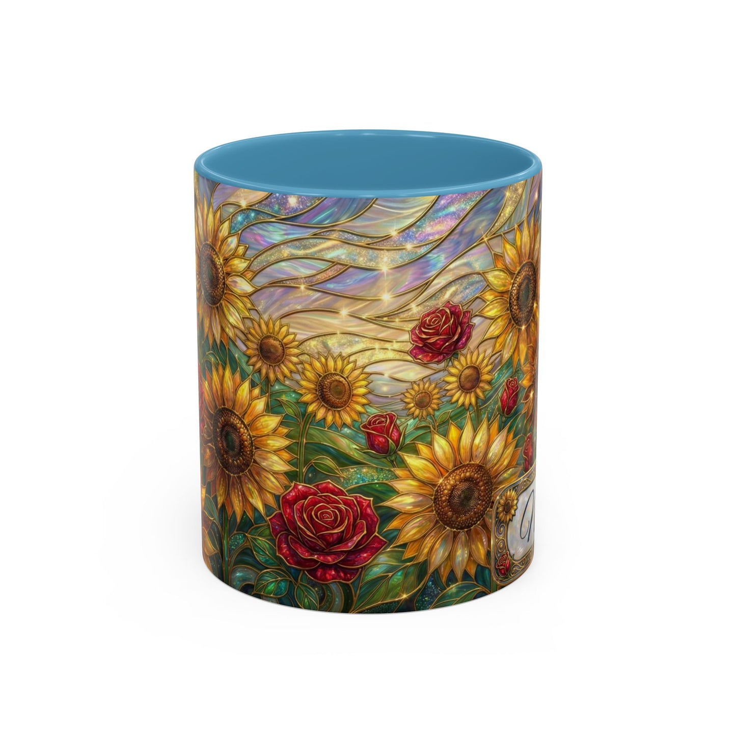 Personalized Stained Glass Sunflower Mug, Custom Red Rose Floral Coffee Cup, Celestial Night Sky Botanical Teacup, Gift For Flower Lover