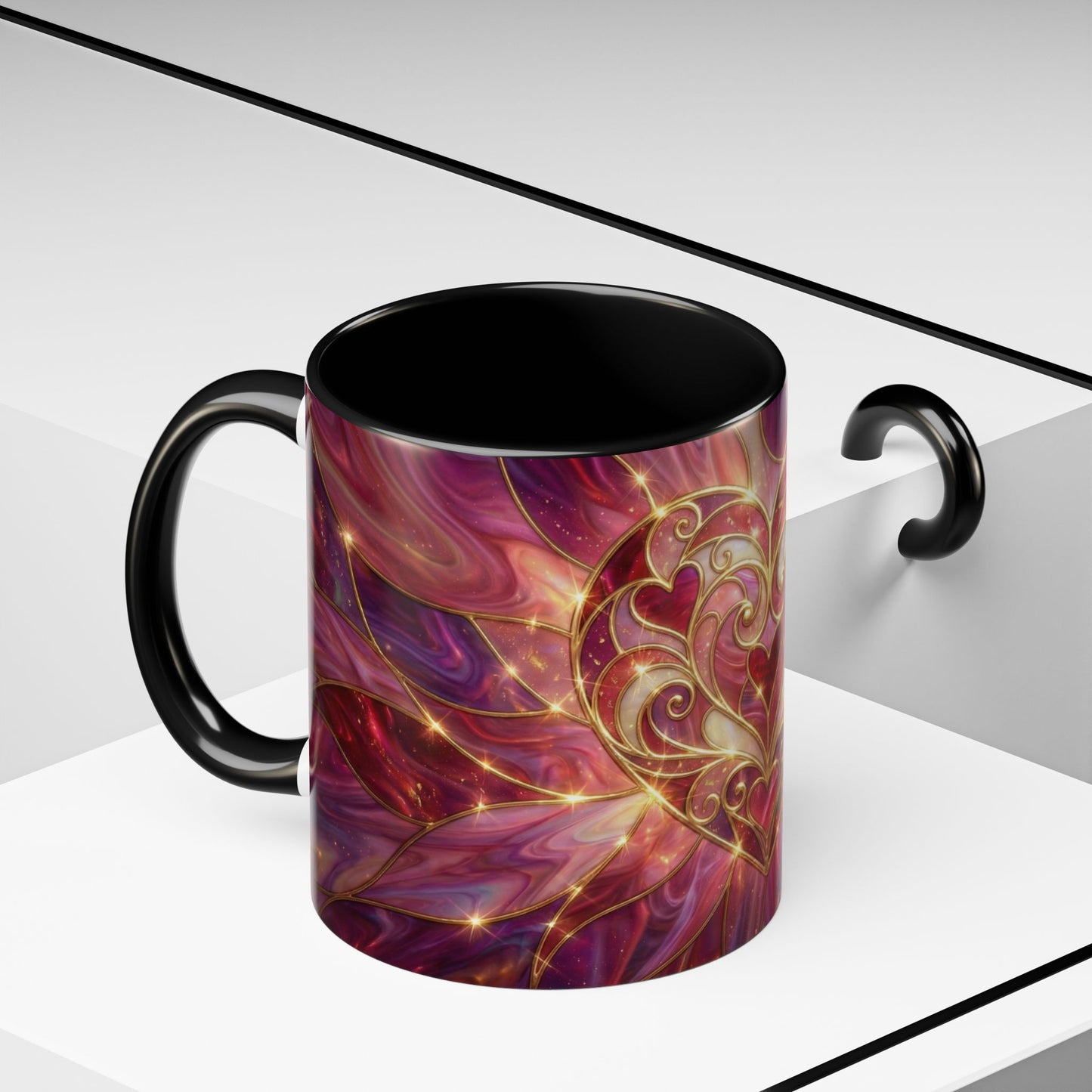 Stained Glass Heart Mug, Romantic Coffee Mug, Valentine Gift Mug, Love Heart Cup, Pink Aesthetic Mug, Anniversary Gift For Her