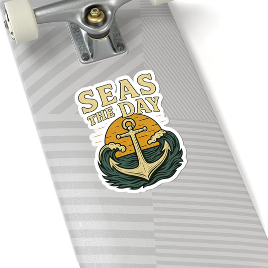 Seas the Day Sticker – Nautical Anchor Vinyl Sticker, Ocean Quote Decal for Laptop, Water Bottle, or Adventure Gear
