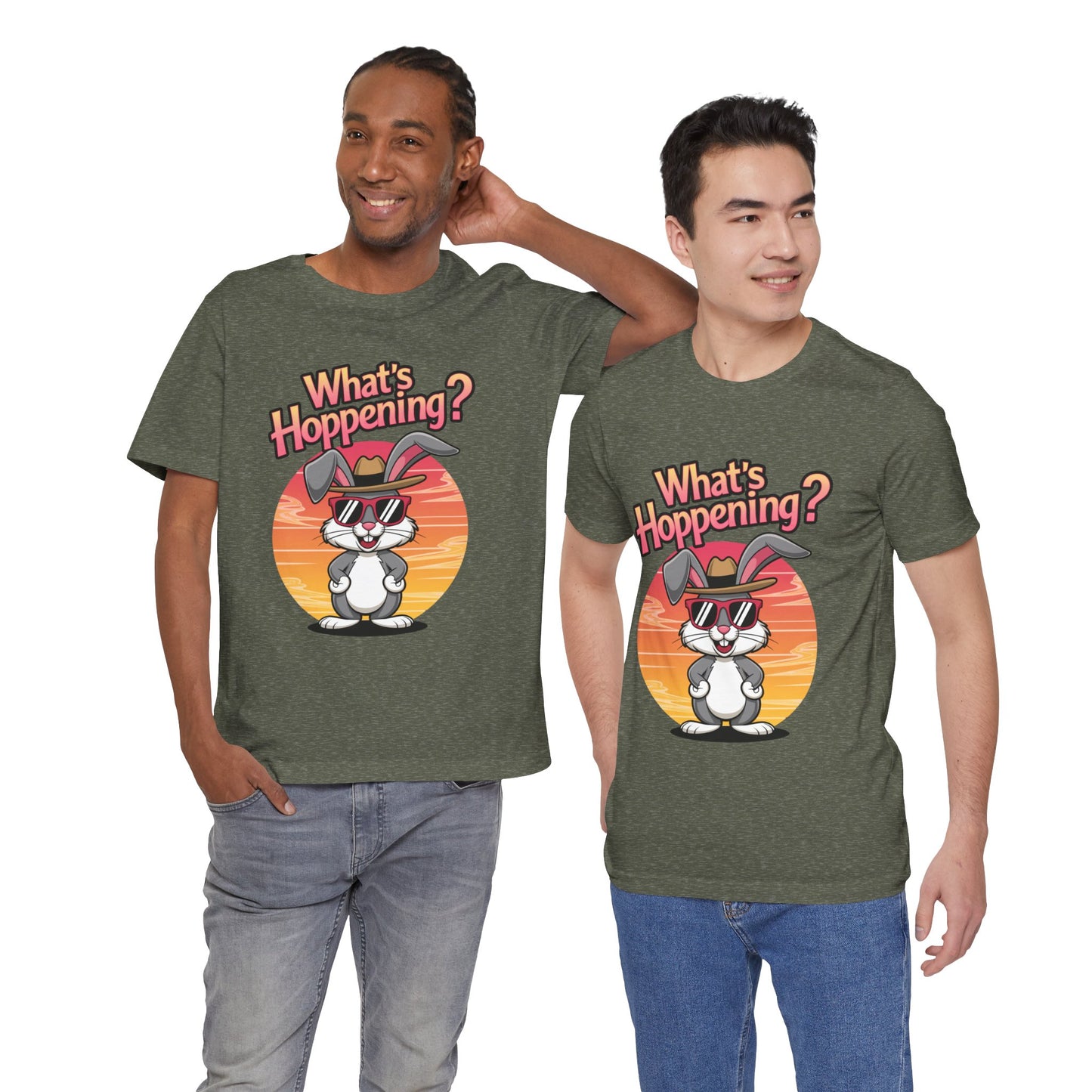 What’s Hoppening Funny Bunny Shirt – Cute Rabbit Pun T-Shirt – Sunset Graphic Tee for Animal Lovers, Easter, and Pun Enthusiasts