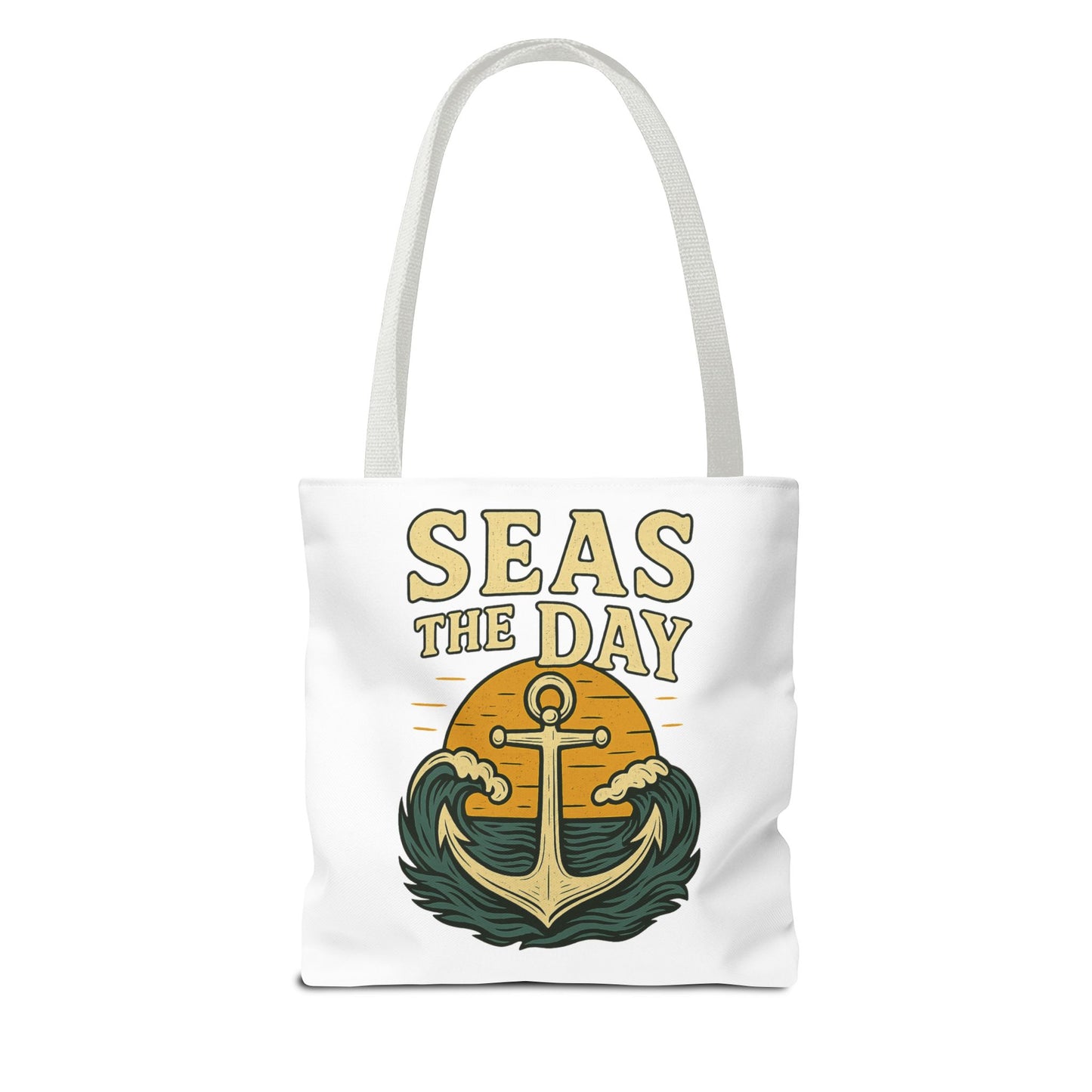 "Seas the Day" Nautical Tote Bag – Funny Beach Quote Canvas Bag with Anchor | Coastal Gift Idea for Summer, Travel, or Daily Use