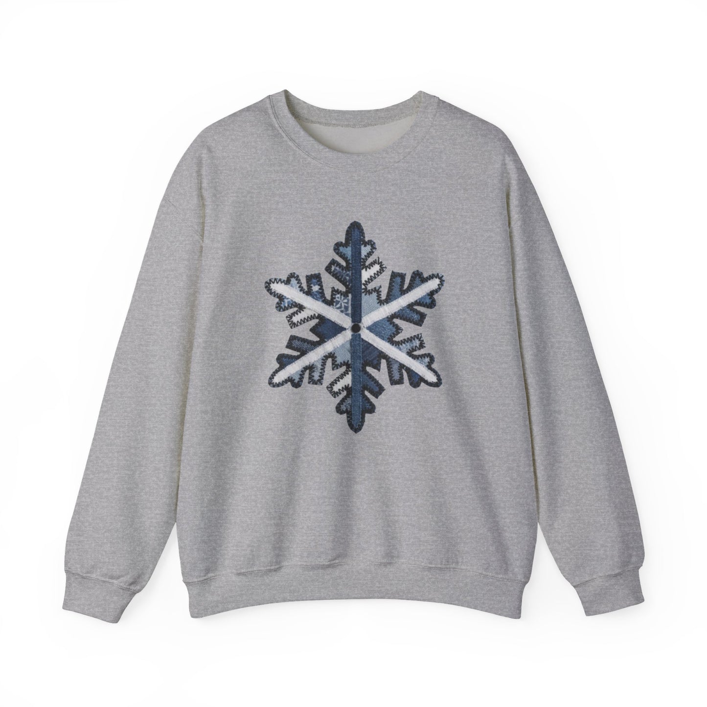 Faux Patchwork Snowflake Sweatshirt, Winter Snowflake Crewneck, Cozy Christmas Sweatshirt, Holiday Patchwork Sweater, Winter Gift